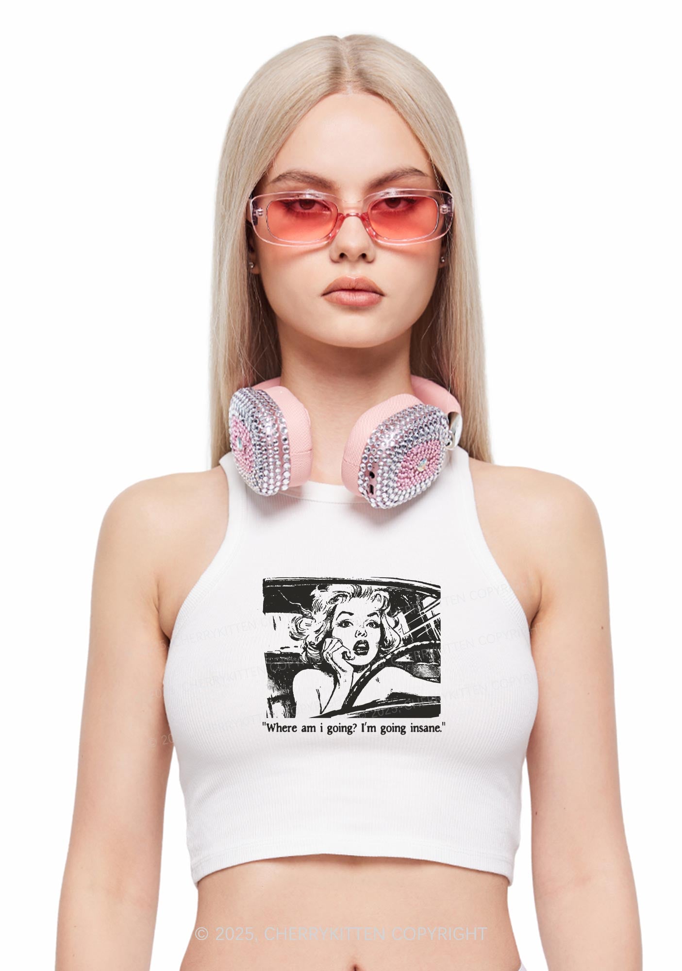 Woman Going Insane Y2K Crop Tank Top Cherrykitten