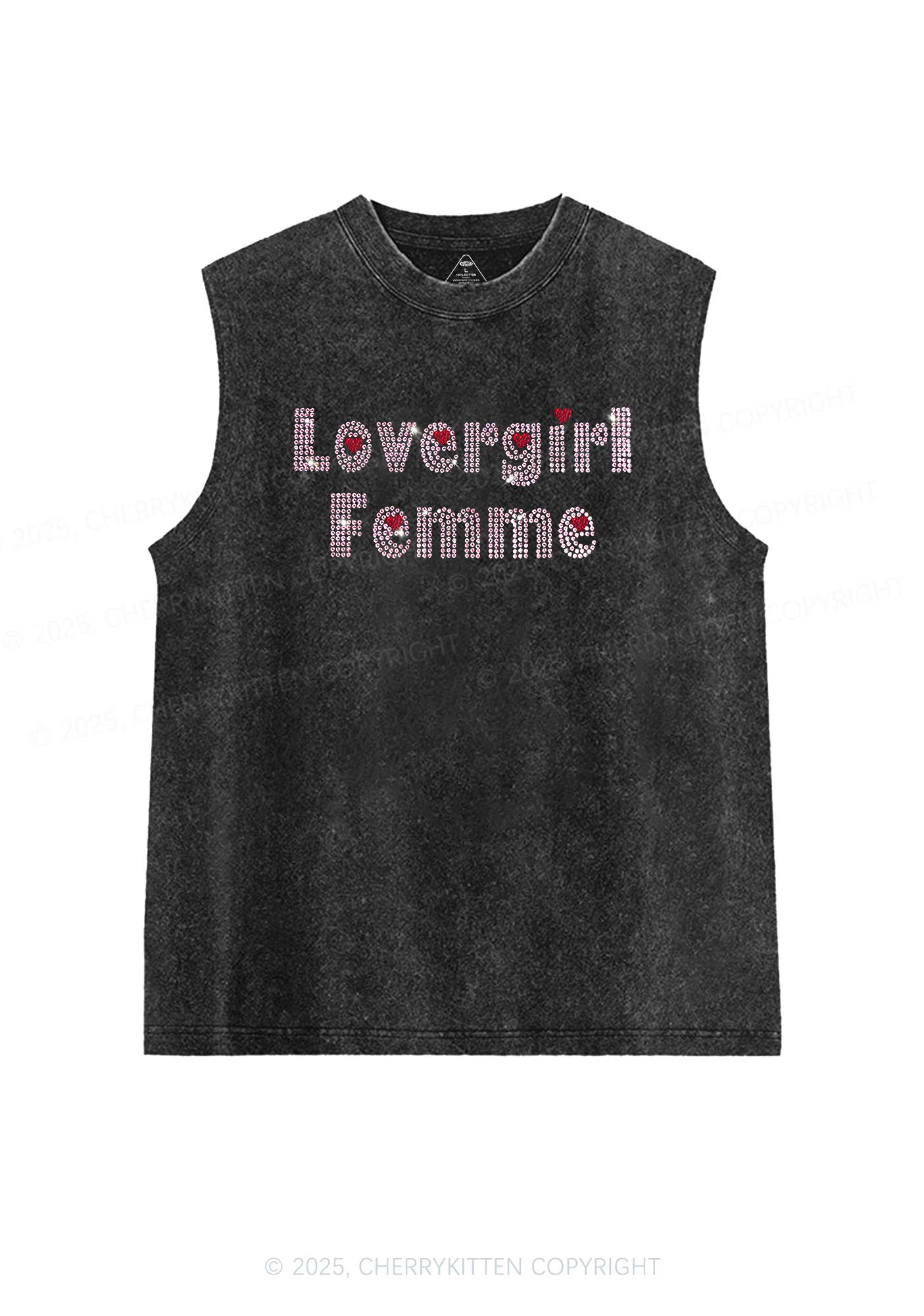 Rhinestone Lovergirl Femme Y2K Washed Muscle Tank Cherrykitten