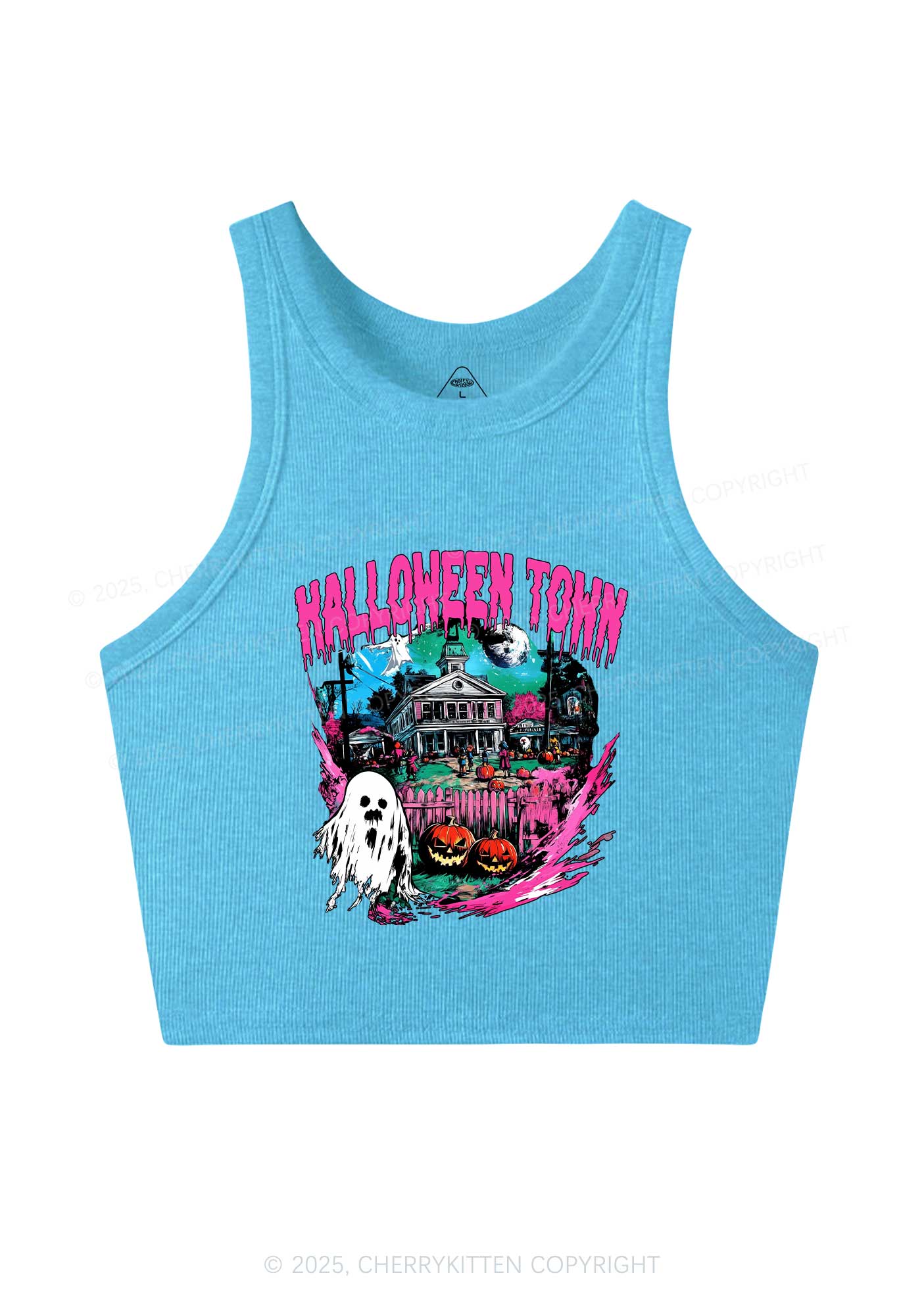 Halloween Ghost Town Y2K Crop Tank Top Cherrykitten