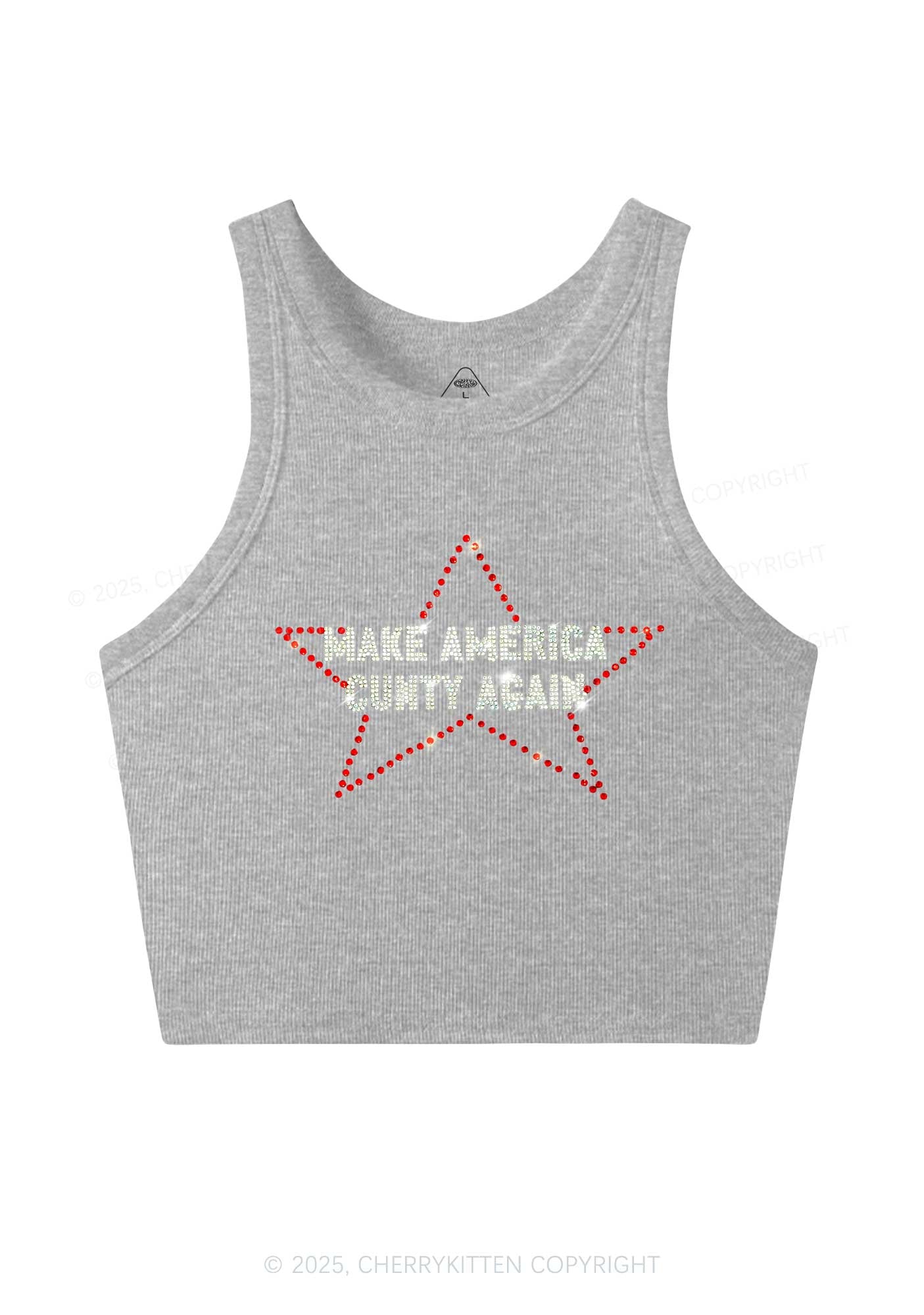 Rhinestone Make America Cxxty Again Y2K Crop Tank Top Cherrykitten