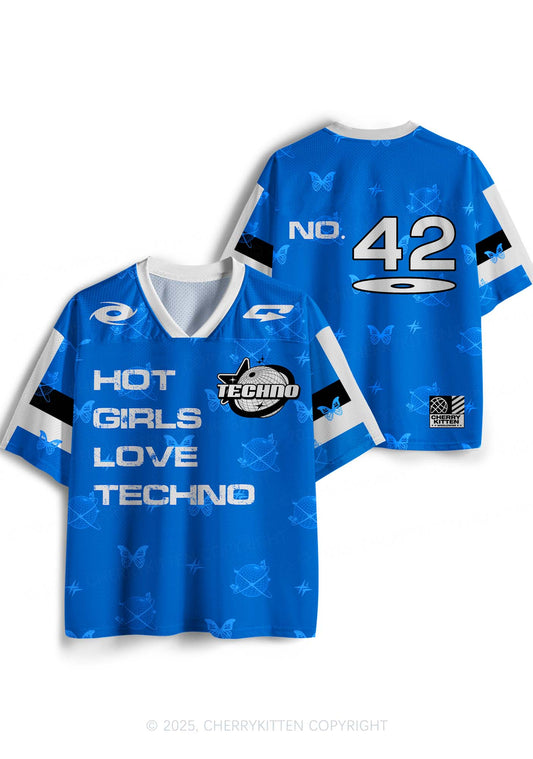 Custom Blue Techno Girls Y2K Sport Jersey Shirts Cherrykitten