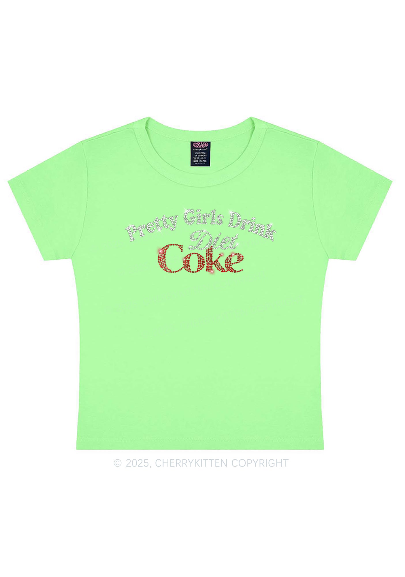Rhinestone Pretty Girls Drink Diet Coke Y2K Baby Tee Cherrykitten