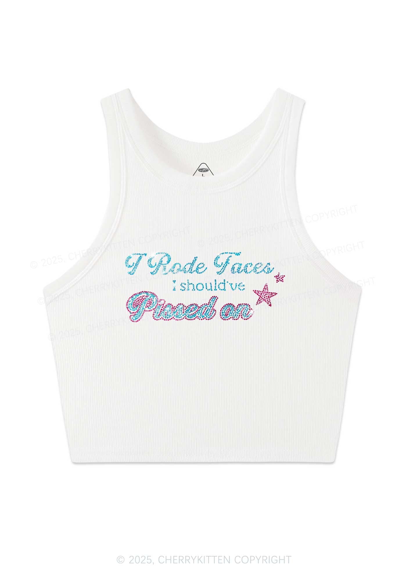 Rhinestone I Rode Faces Y2K Crop Tank Top Cherrykitten