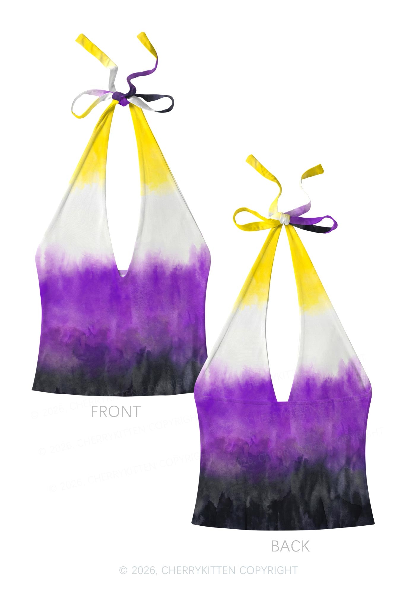 Nonbinary Tie Dye Pride Y2K Print Halter Deep V Neck Cami Cherrykitten