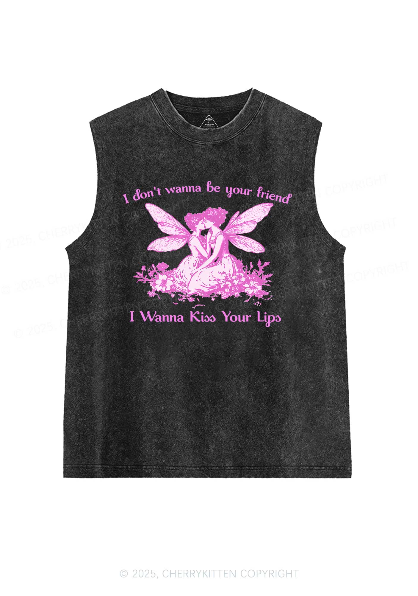 I Wanna Kiss Your Lips Pride Y2K Washed Muscle Tank Cherrykitten