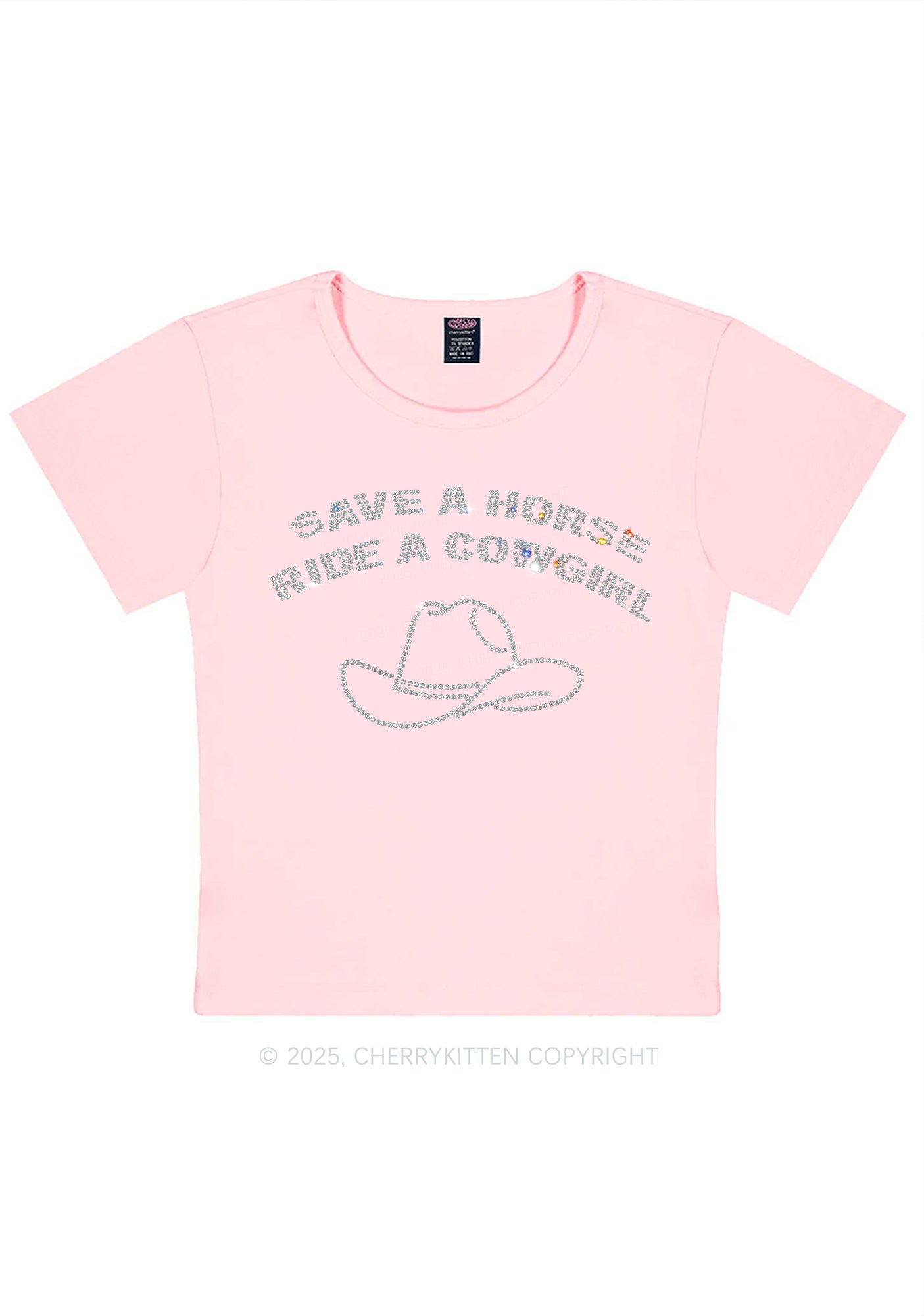 Rhinestone Save Horse Ride Cowgirl Y2K Baby Tee Cherrykitten