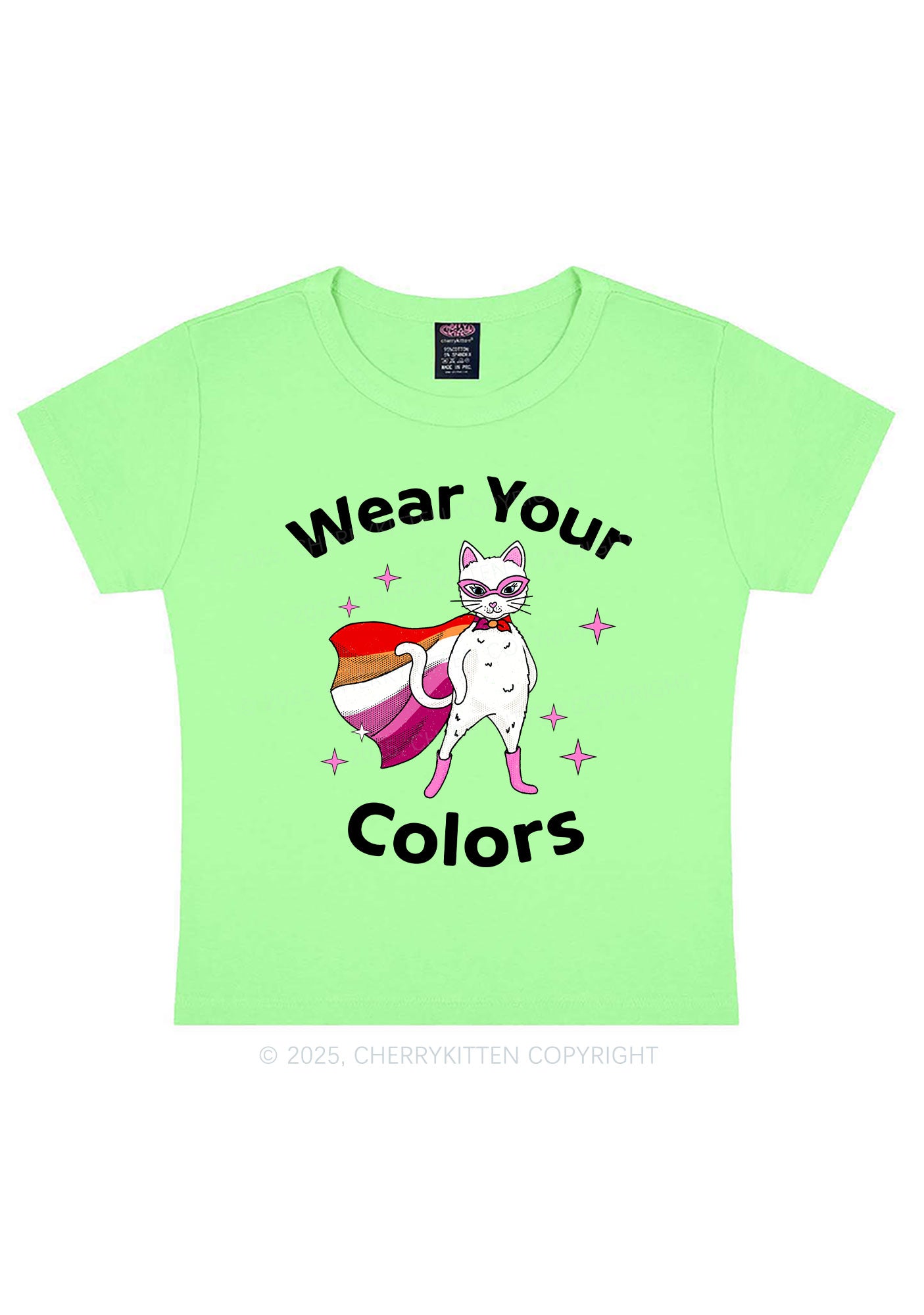 Lesbian Flag Cat Pride Y2K Baby Tee Cherrykitten