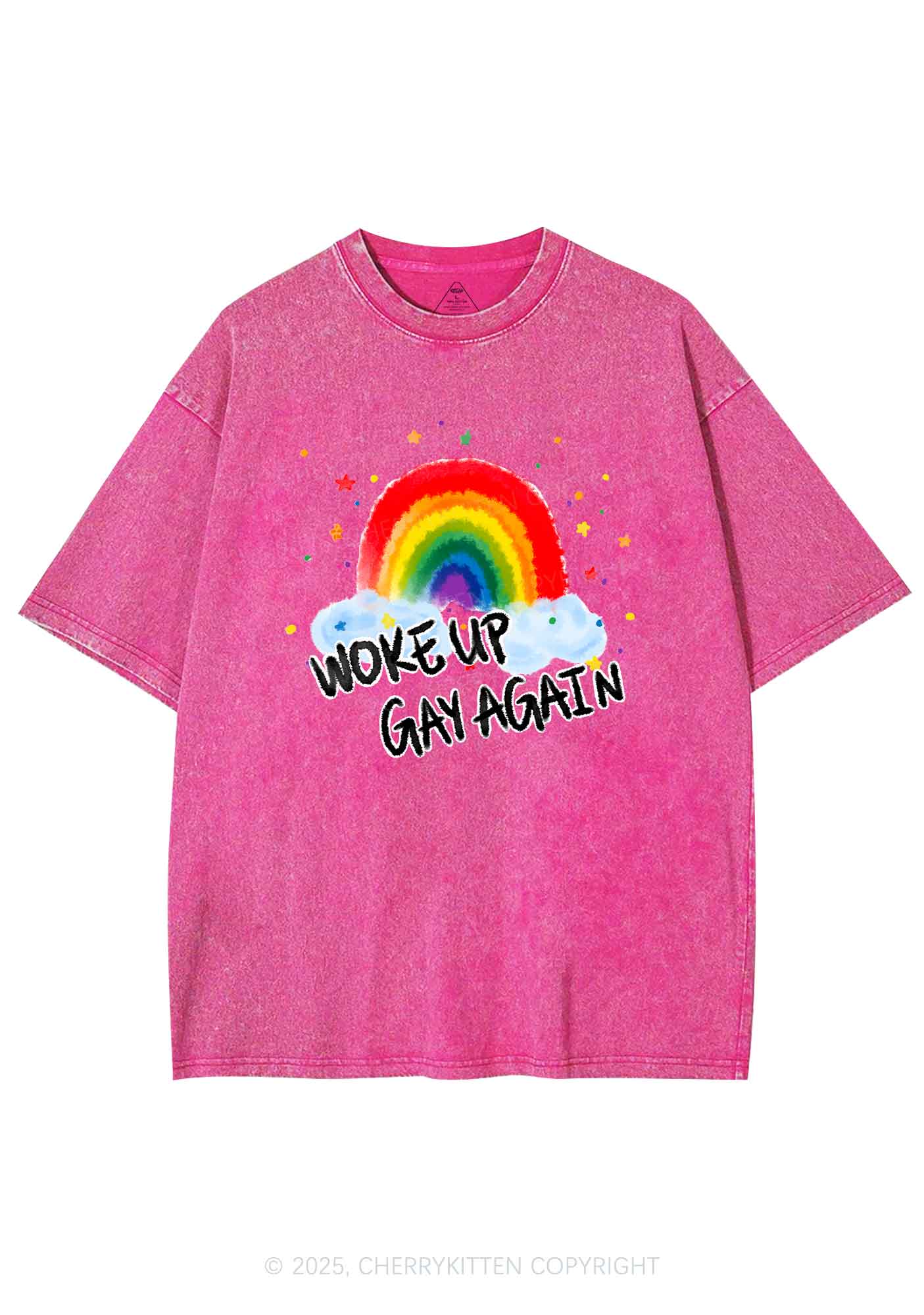 Woke Up Gay Again Y2K Shirts Washed Tee Cherrykitten