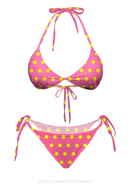 Pink And Yellow Dots Y2K Print Bikini Set Cherrykitten