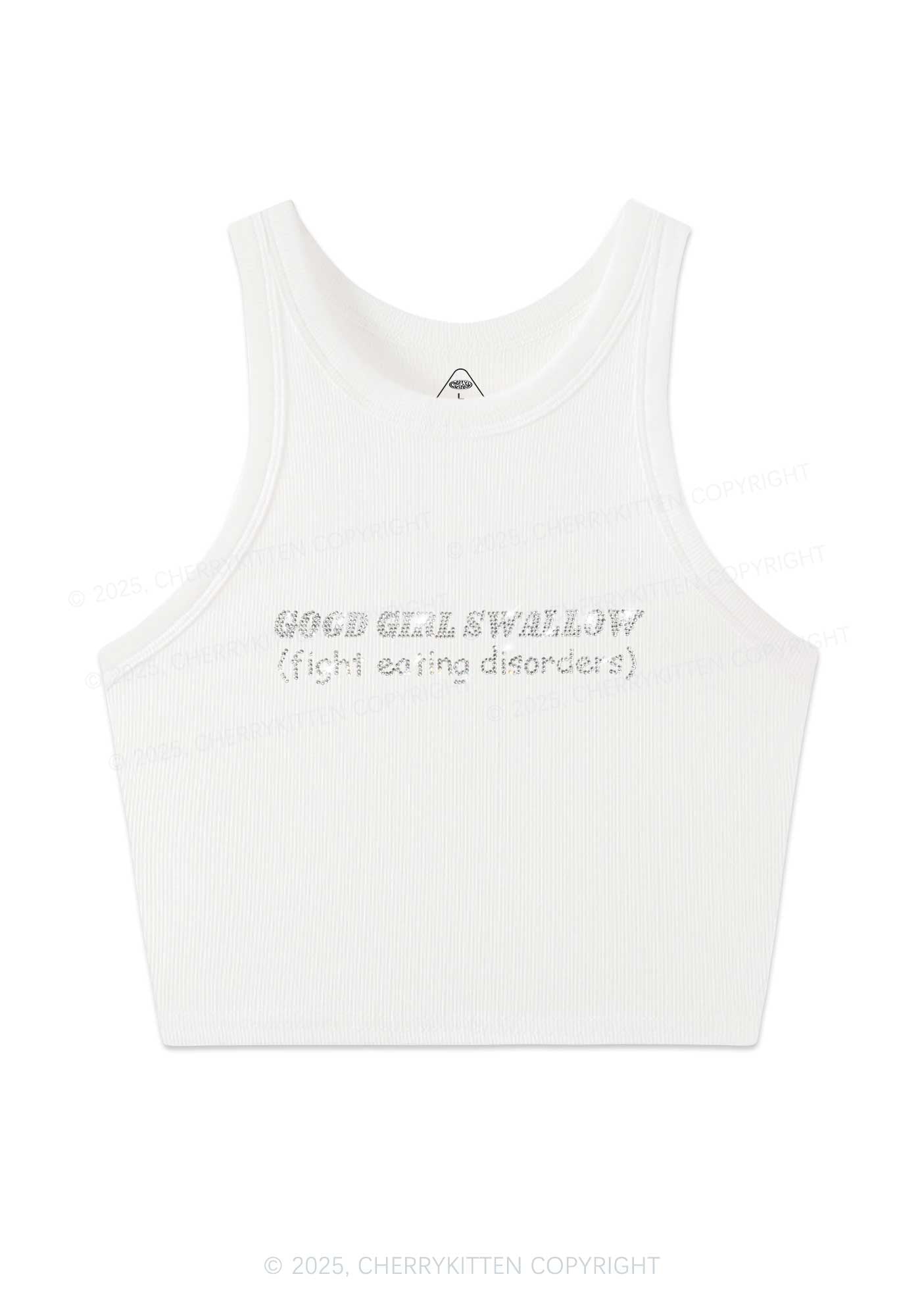 Rhinestone Good Girls Swallow Y2K Crop Tank Top Cherrykitten