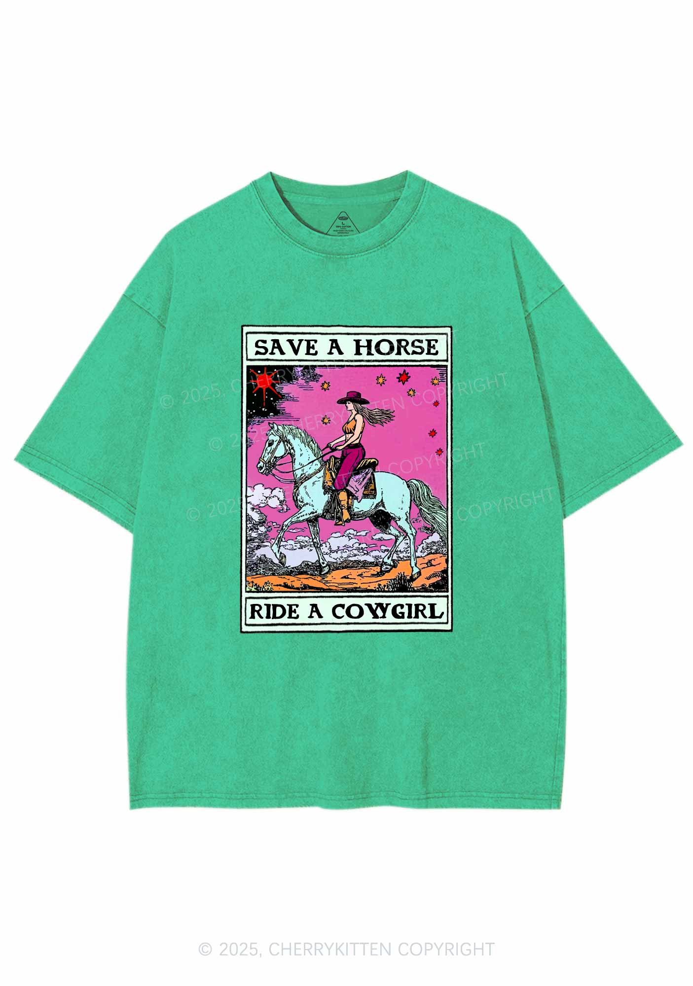 Save Horse Ride Cowgirl Pride Y2K Shirts Washed Tee Cherrykitten