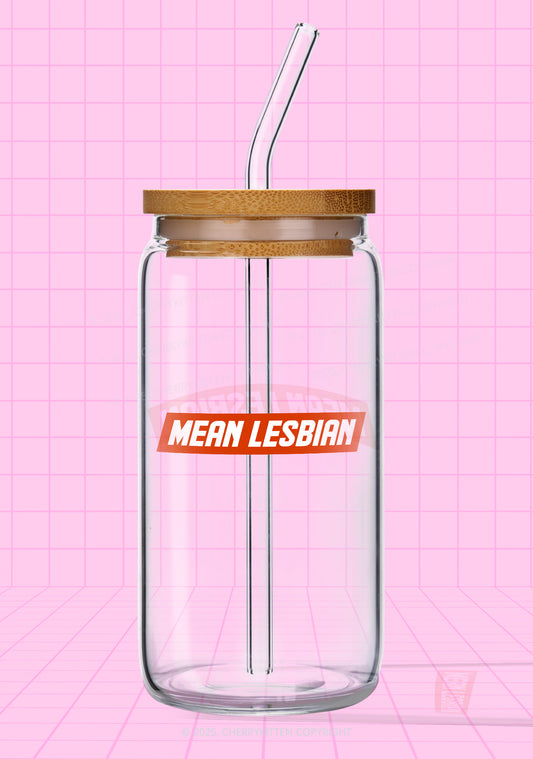 Mean Lesbian Pride Y2K Printed Glass Cup Cherrykitten