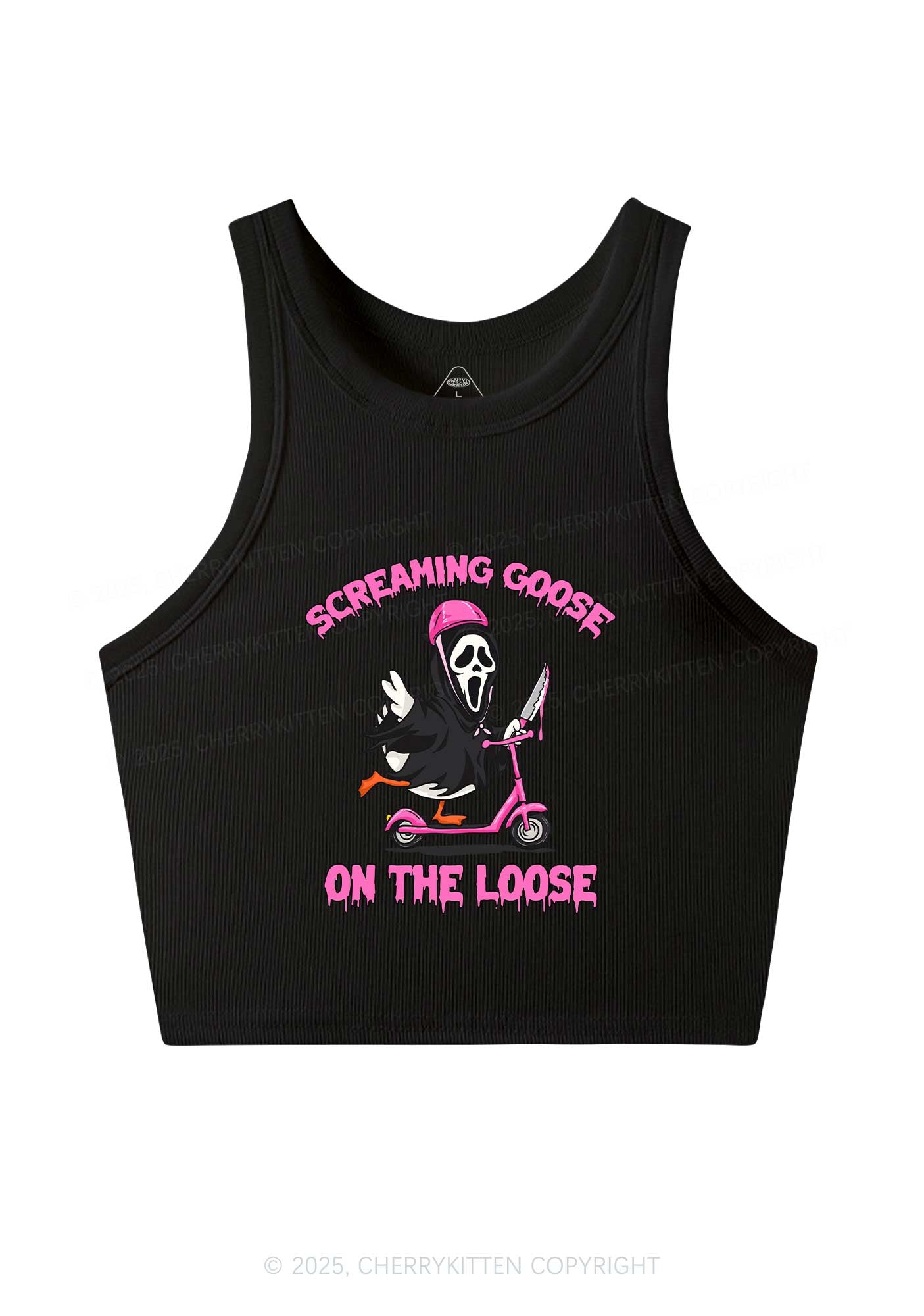 Halloween Screaming Goose On Loose Y2K Crop Tank Top Cherrykitten