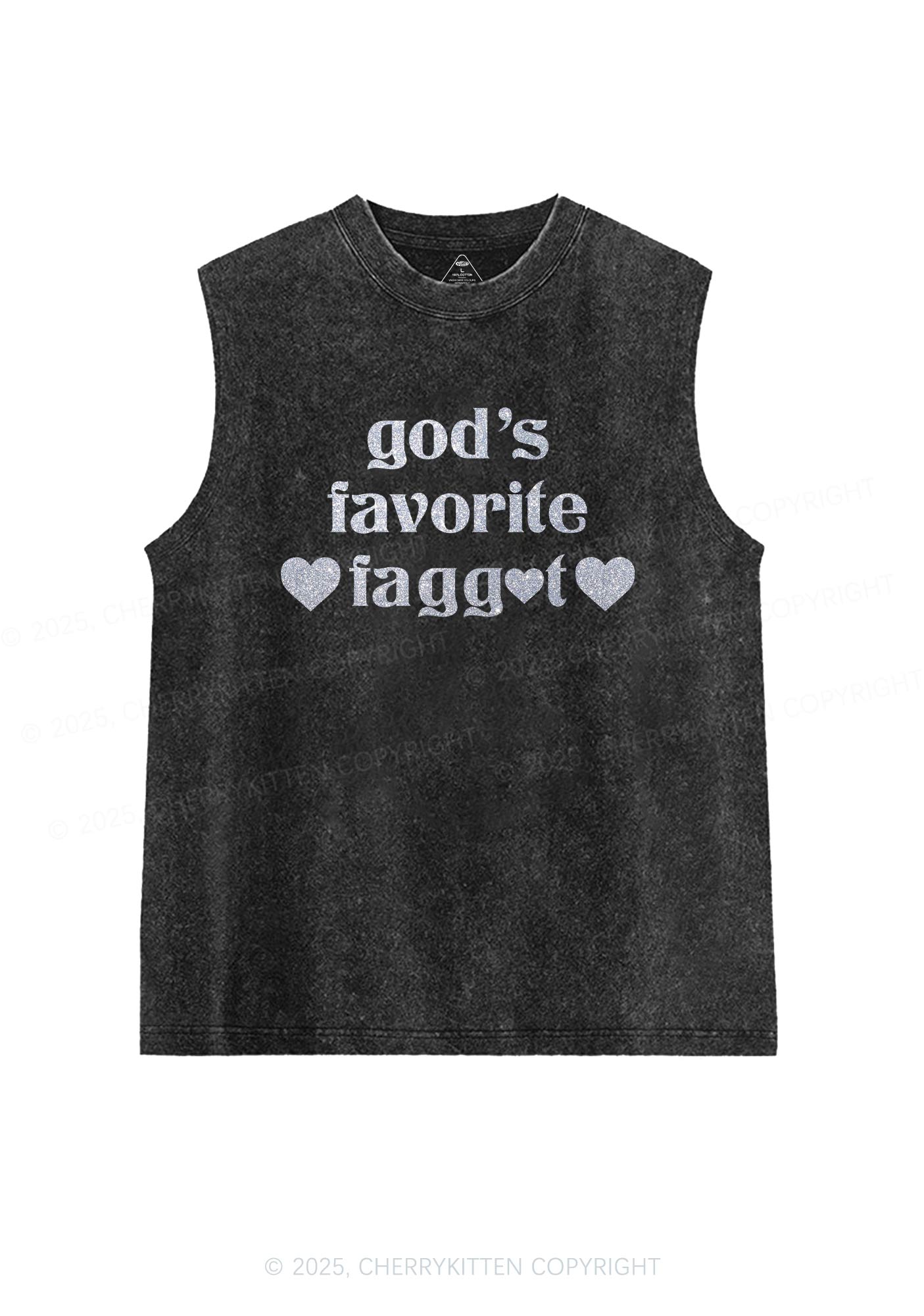 Glitter Gods Favorite Faggot Pride Y2K Washed Muscle Tank Cherrykitten