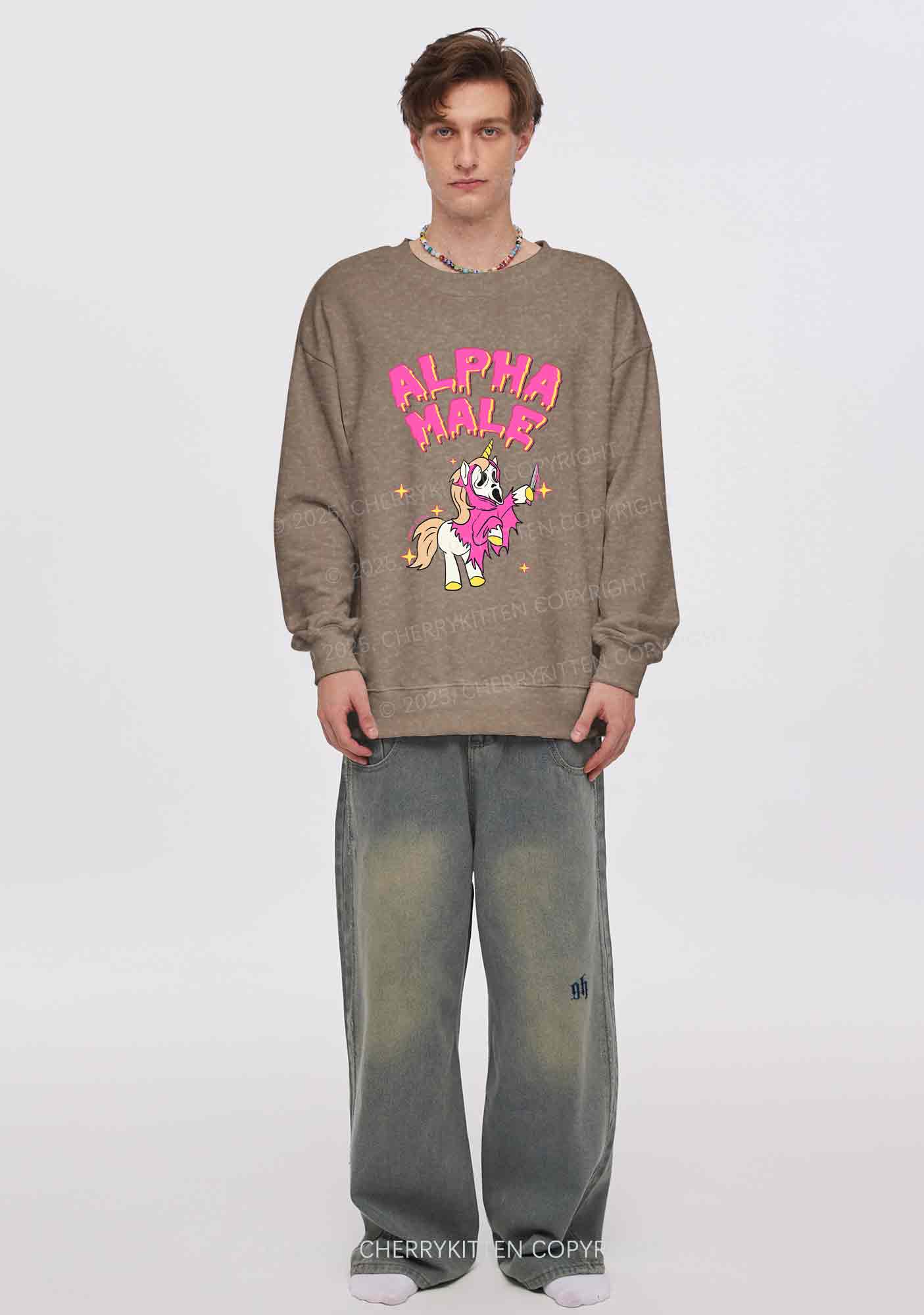 Halloween Unicorn Alpha Male Y2K Washed Sweatshirts Cherrykitten
