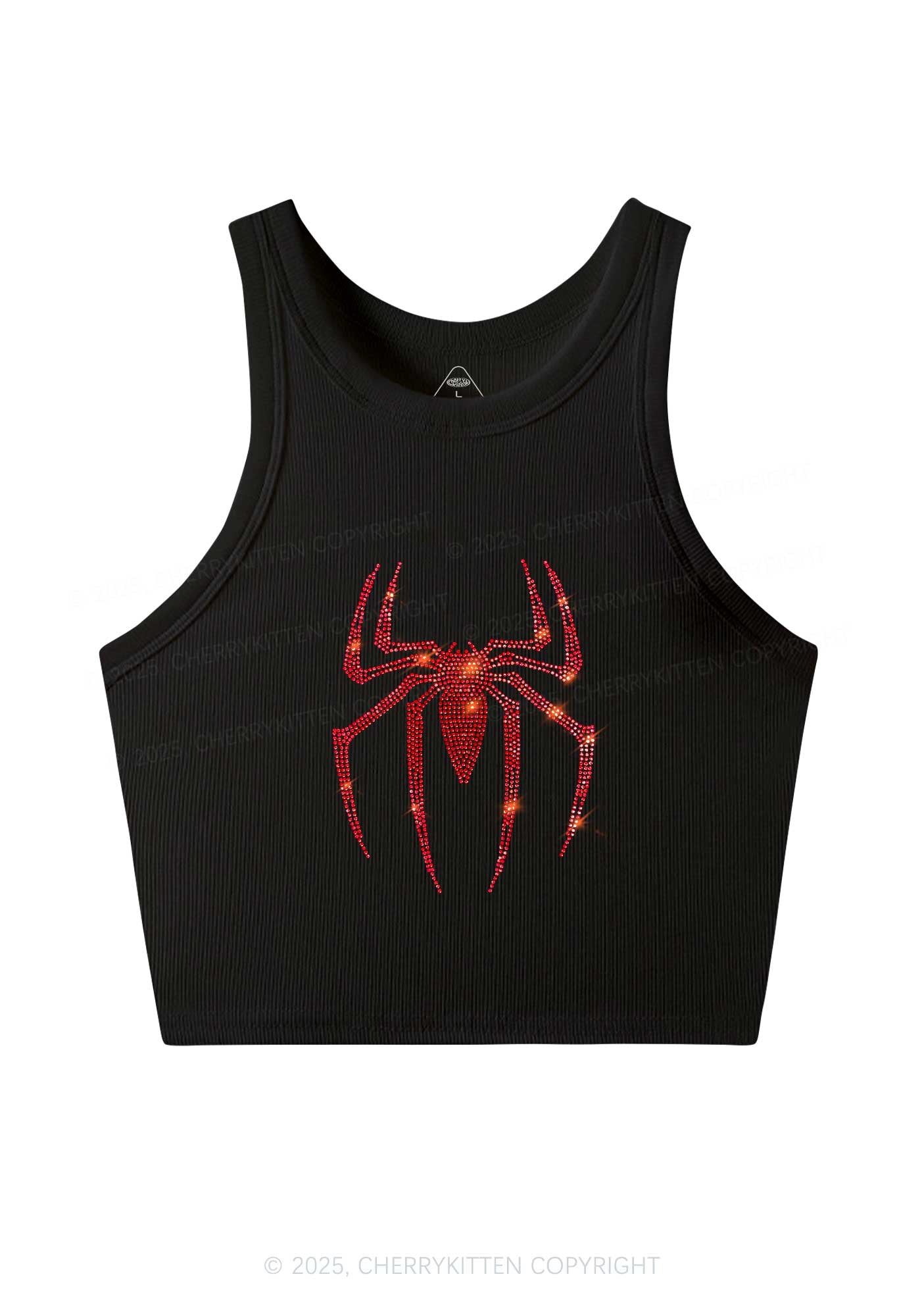Rhinestone Red Spider Y2K Crop Tank Top Cherrykitten