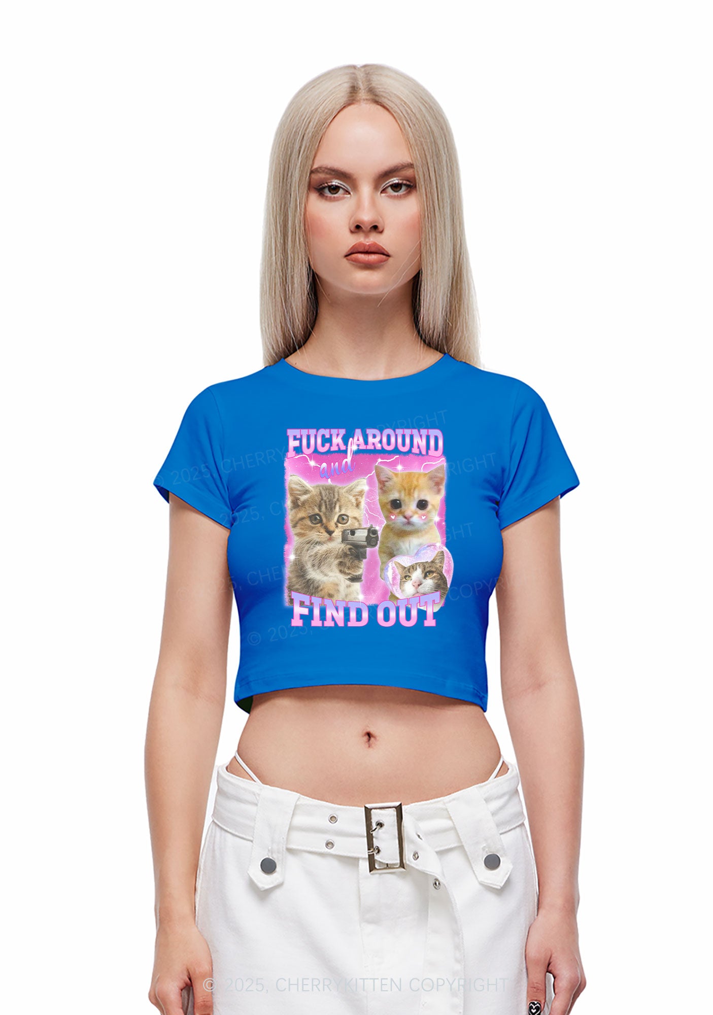 Fxxk Around Cats Y2K Baby Tee Cherrykitten