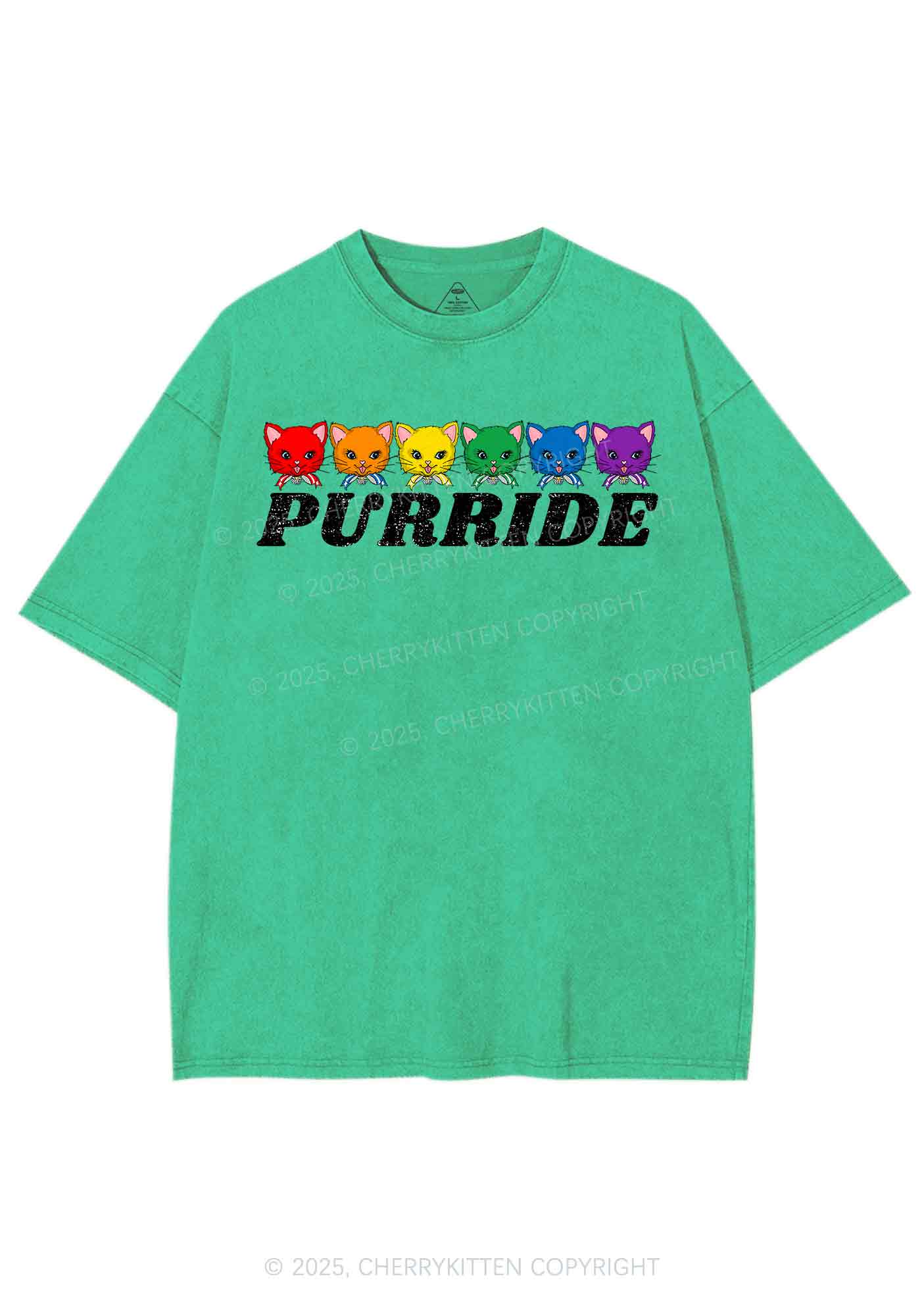Purride Cat Pride Y2K Shirts Washed Tee Cherrykitten