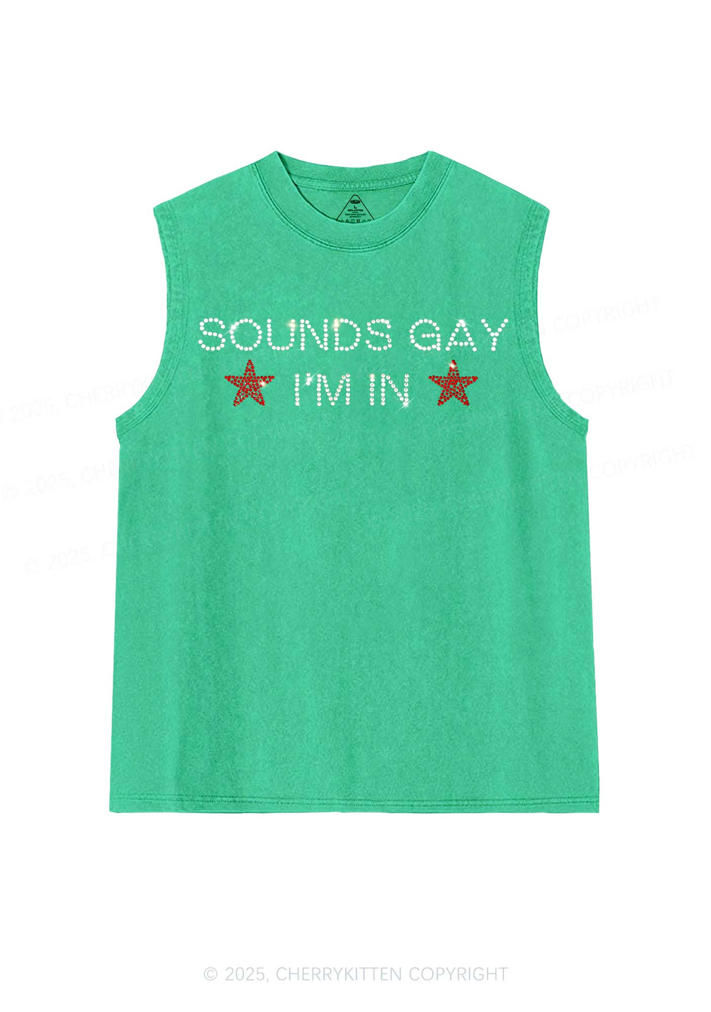 Rhinestone Sounds Gay Pride Y2K Washed Muscle Tank Cherrykitten