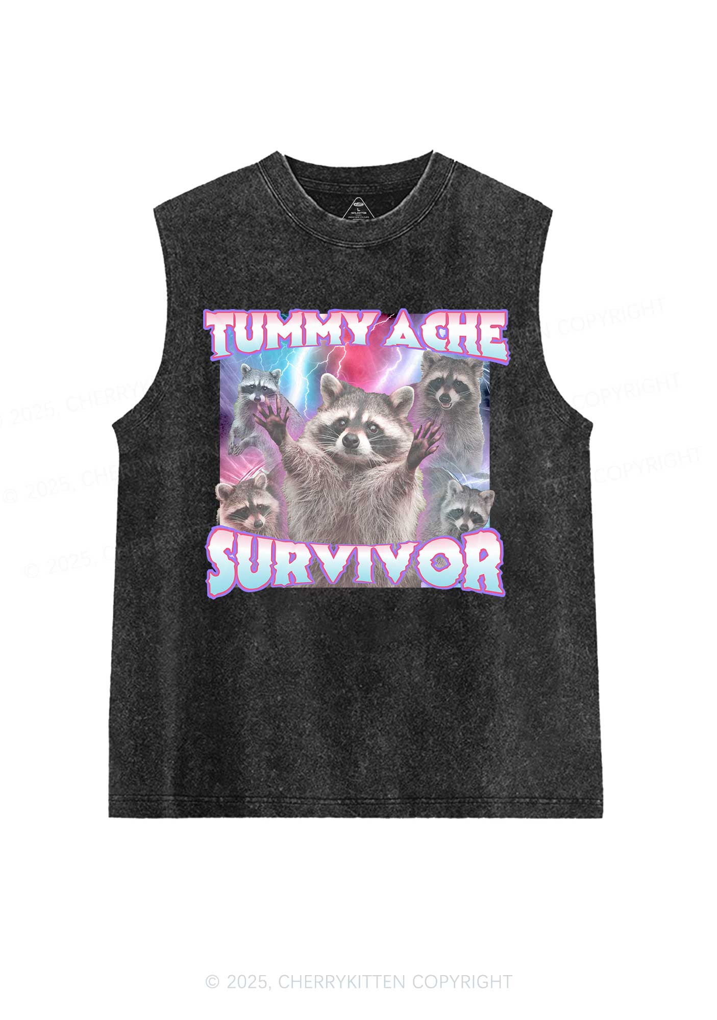 Tummy Ache Survivor Raccoon Y2K Washed Muscle Tank Cherrykitten