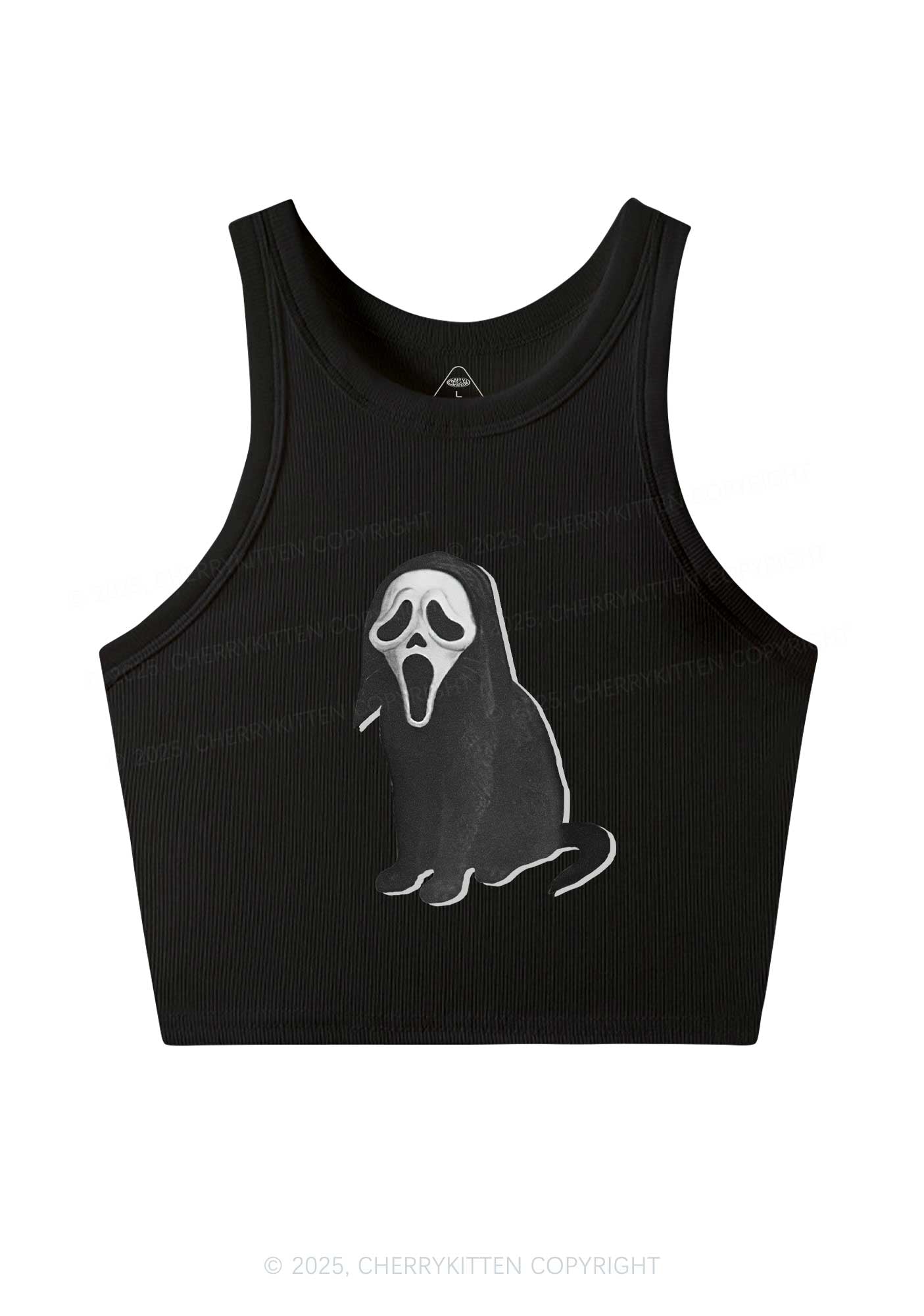 Halloween Ghostcat Y2K Crop Tank Top Cherrykitten