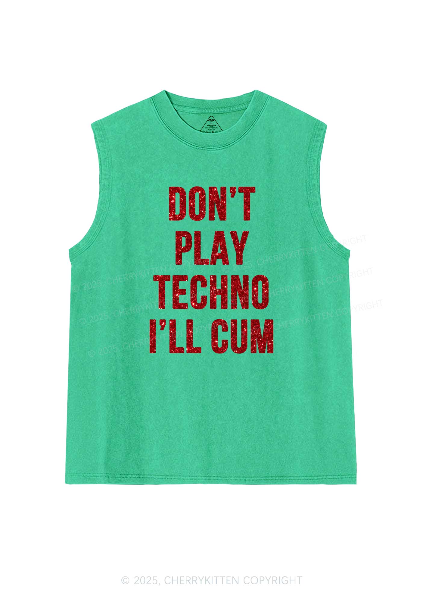 Glitter Dont Play Techno Y2K Washed Muscle Tank Cherrykitten