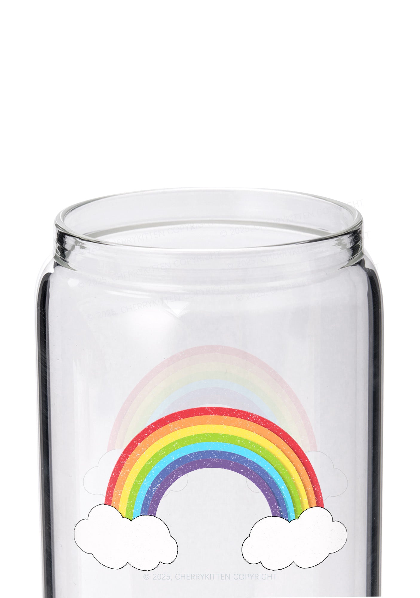 Rainbow Cloud Pride Y2K Printed Glass Cup Cherrykitten