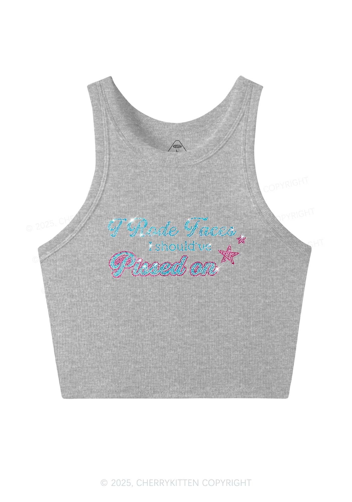Rhinestone I Rode Faces Y2K Crop Tank Top Cherrykitten