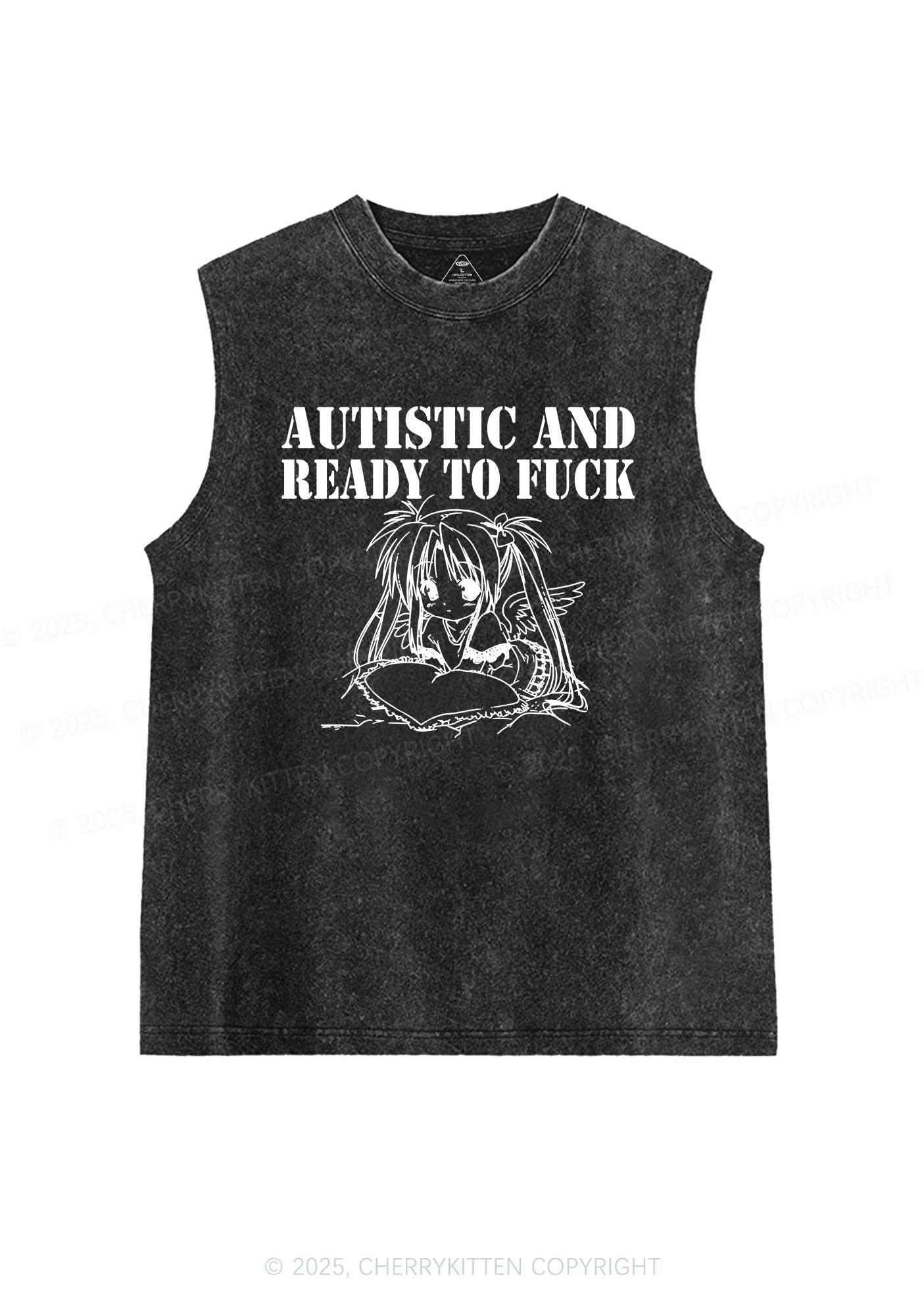 Autistic Ready To Fxxk Y2K Washed Muscle Tank Cherrykitten