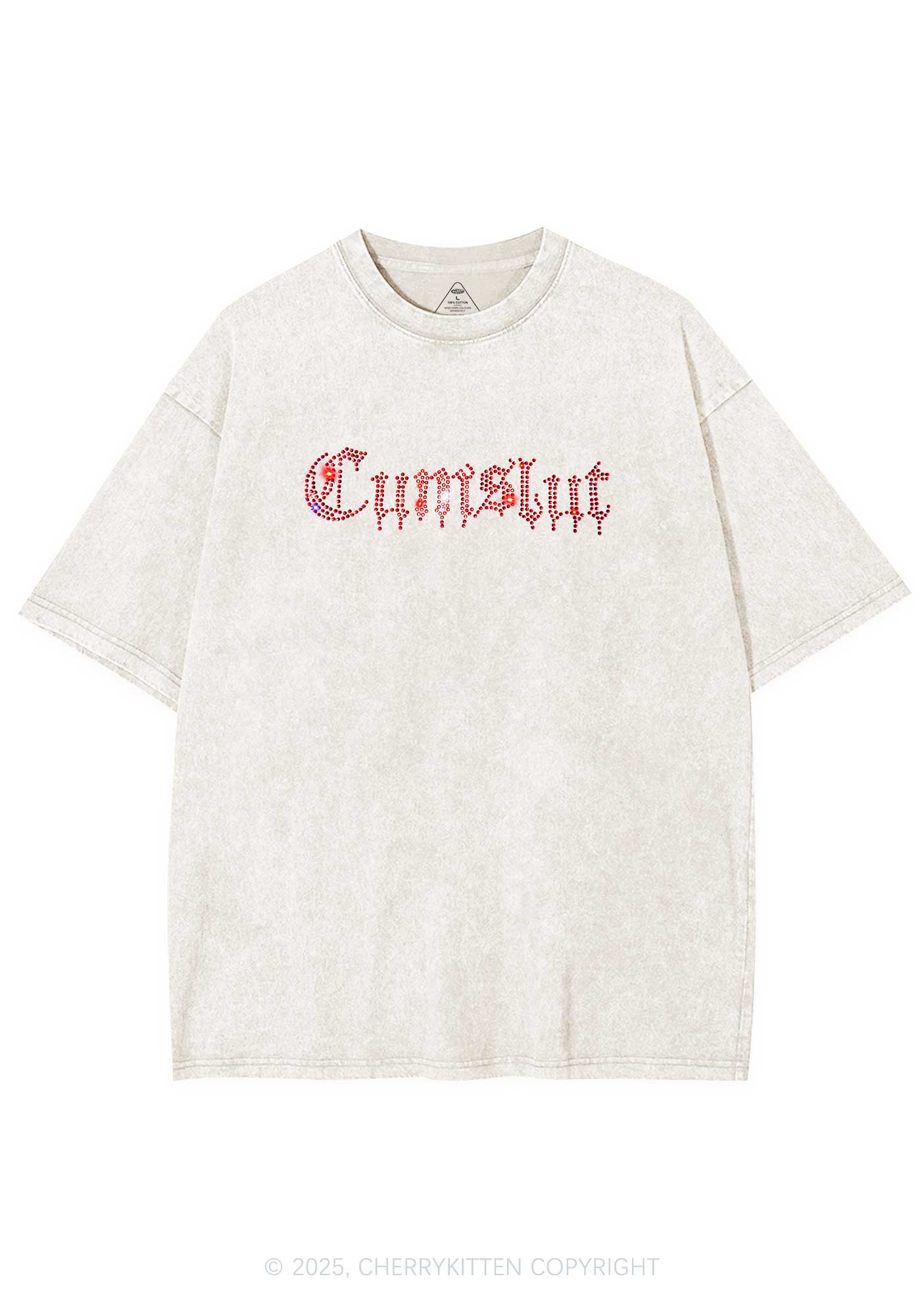 Rhinestone Cxmslxt Y2K Shirts Washed Tee Cherrykitten