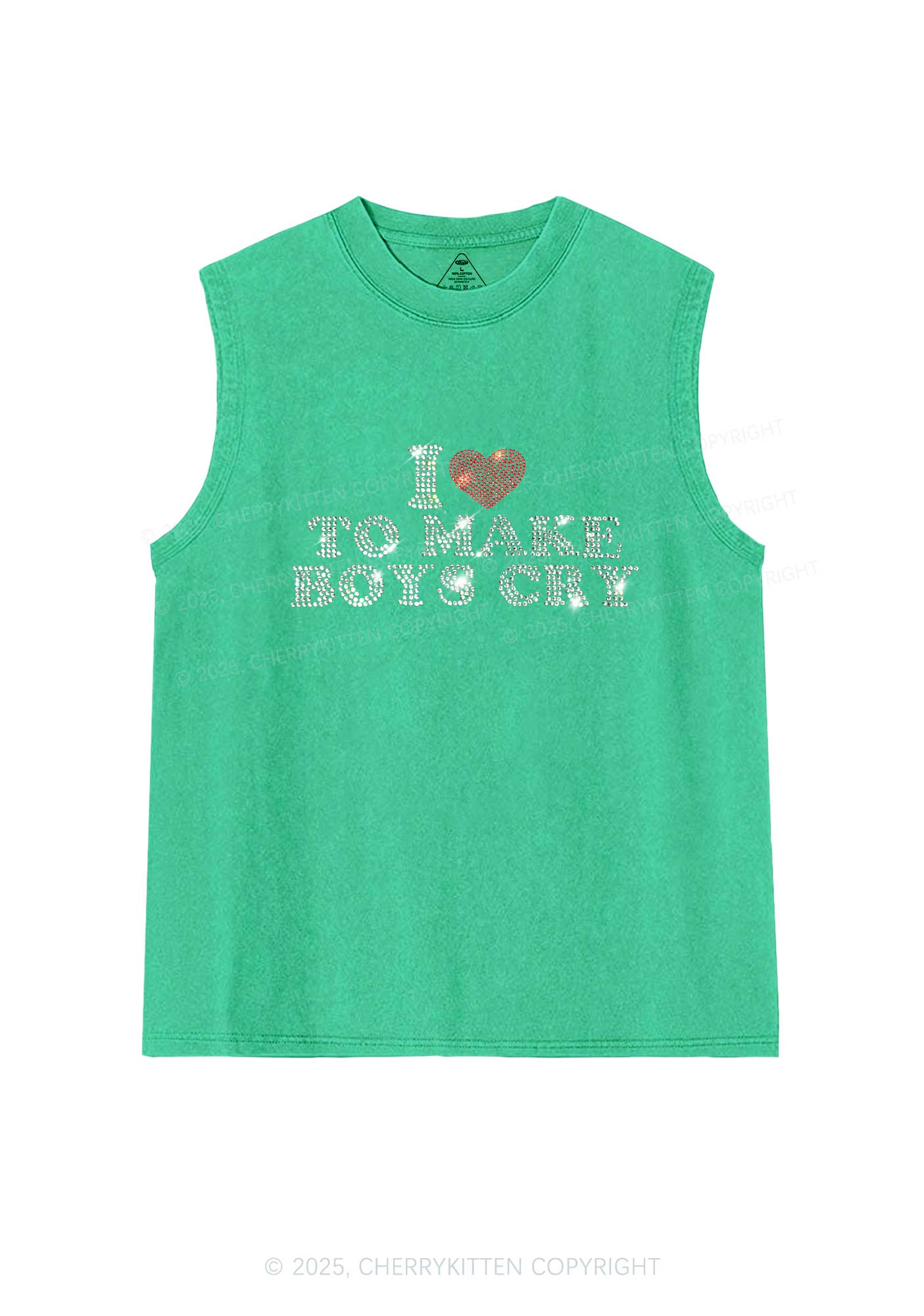 Rhinestone Love To Make Boys Cry Y2K Washed Muscle Tank Cherrykitten