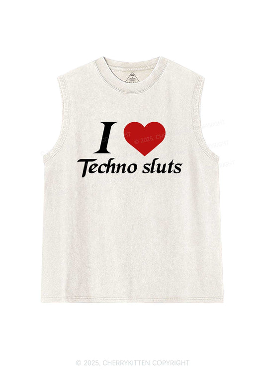 I Love Techno Slxts Y2K Washed Muscle Tank Cherrykitten
