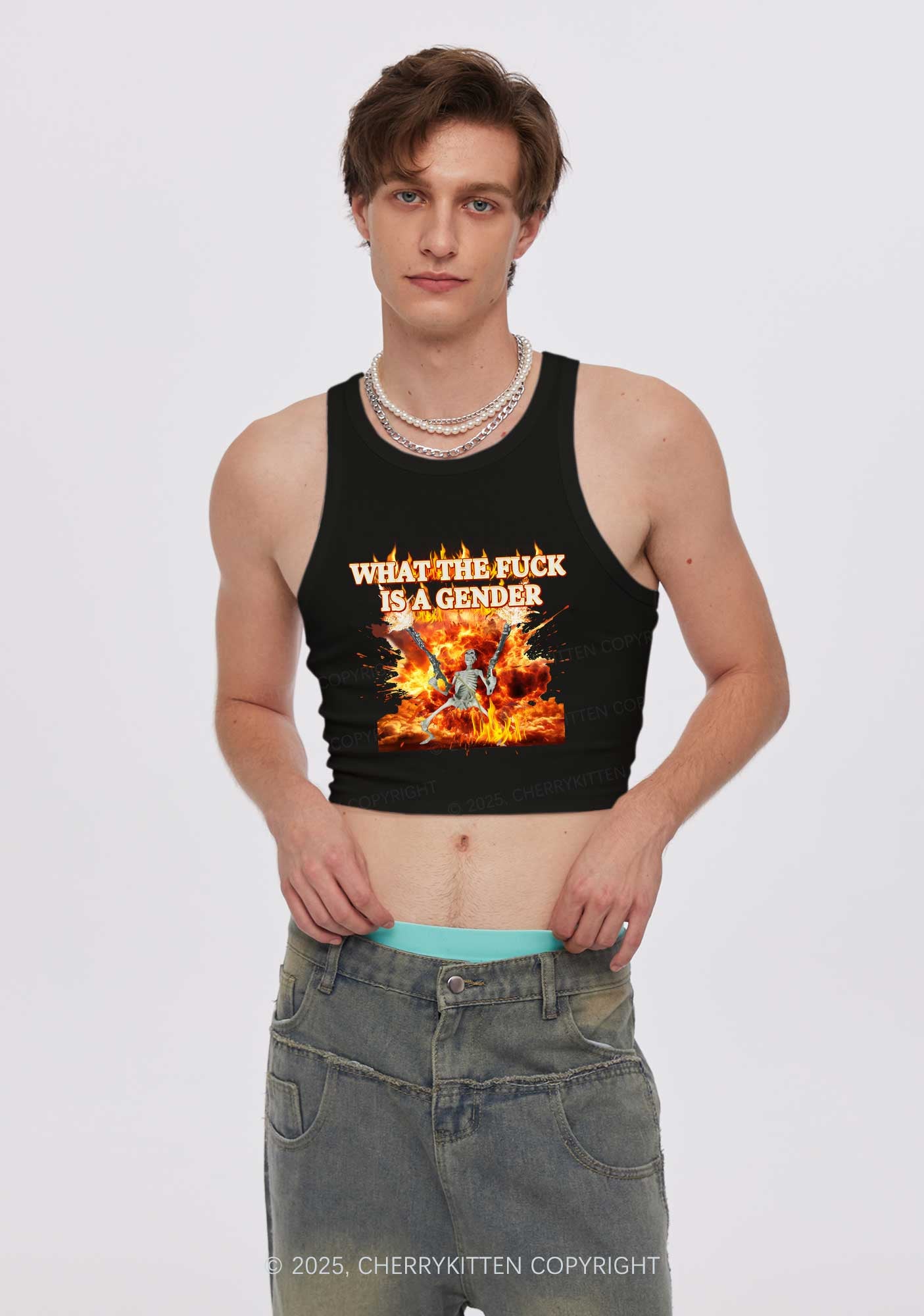 Skeleton Gender Y2K Crop Tank Top Cherrykitten