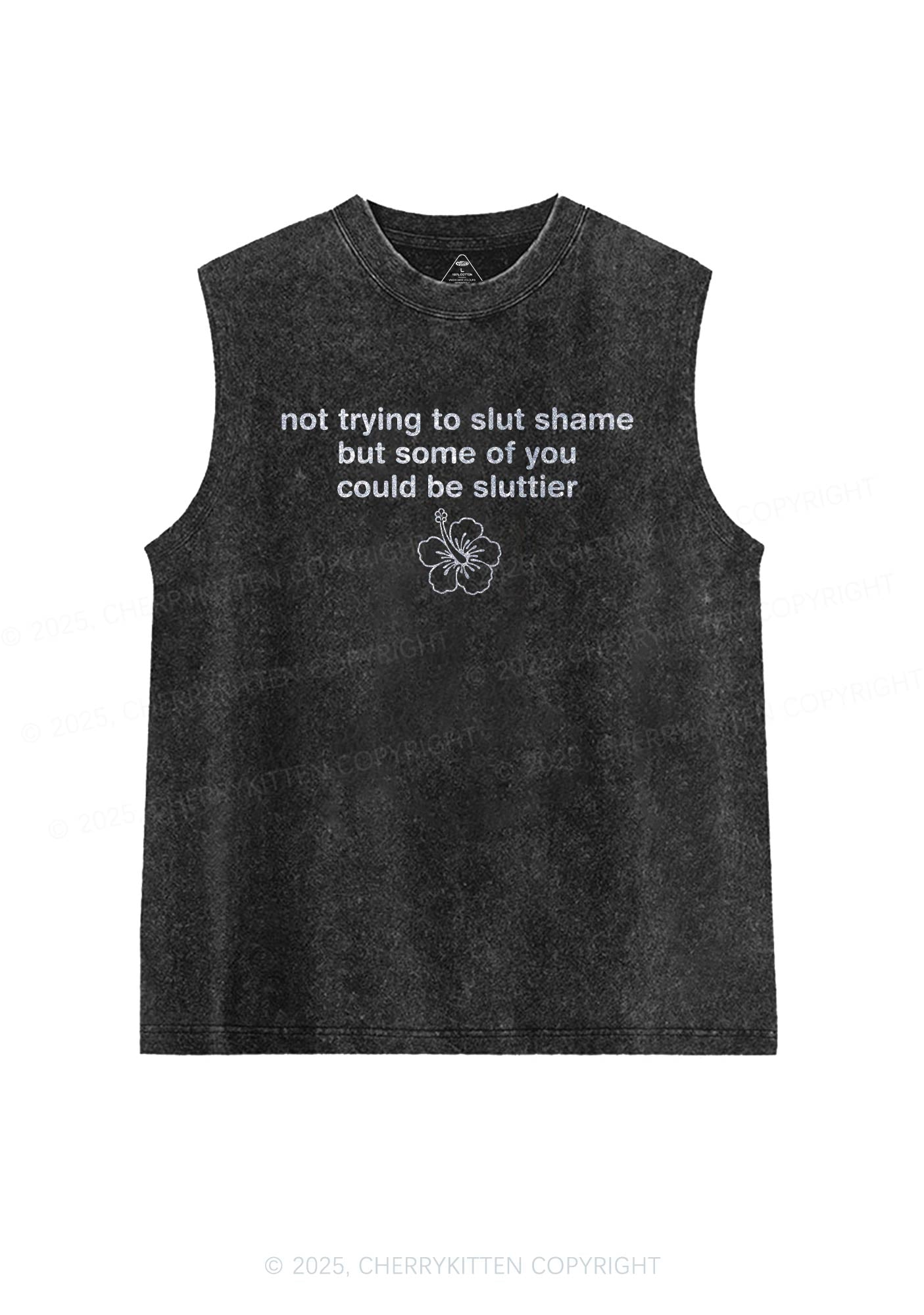 Glitter Not Trying To Slxt Shame Y2K Washed Muscle Tank Cherrykitten