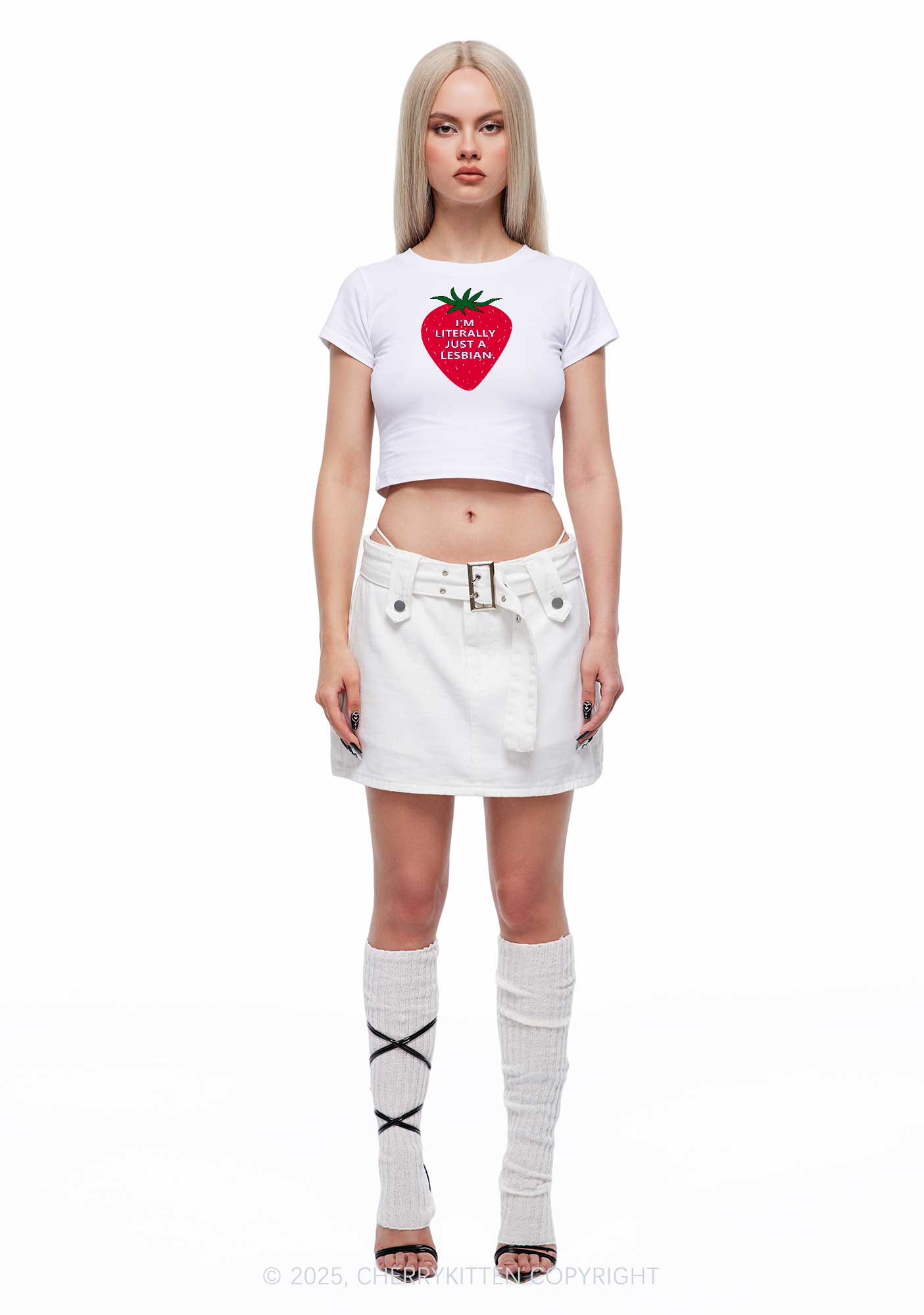 Lesbian Strawberry Pride Y2K Baby Tee Cherrykitten