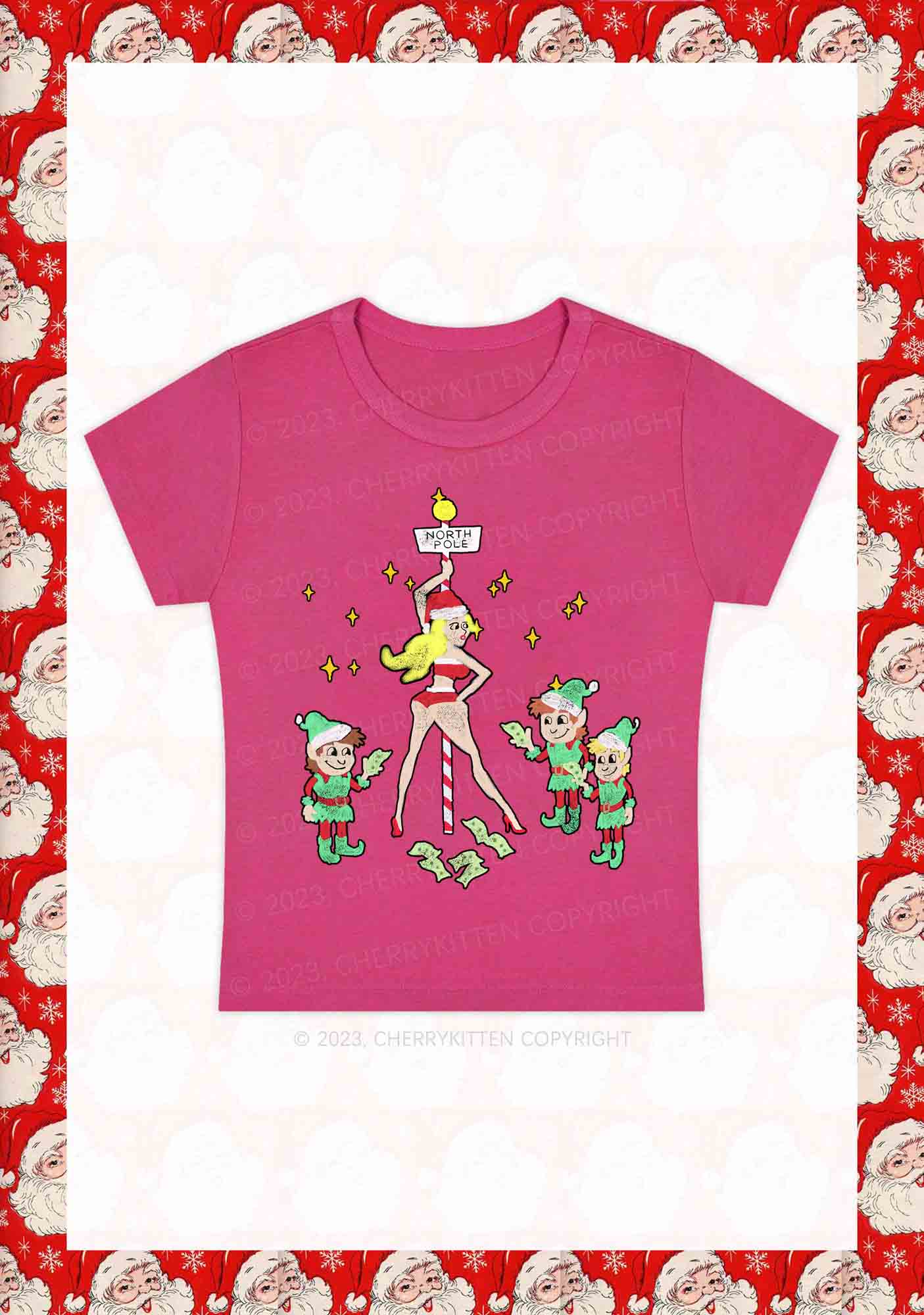 North Pole Dancing Christmas Girl Y2K Baby Tee Cherrykitten