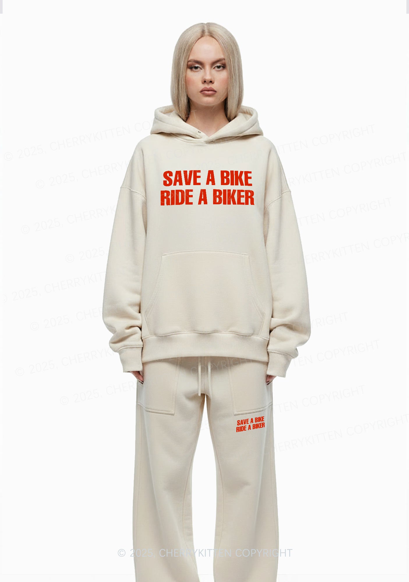 Save Bike Ride Biker Y2K Fleece Hoodie Set Cherrykitten
