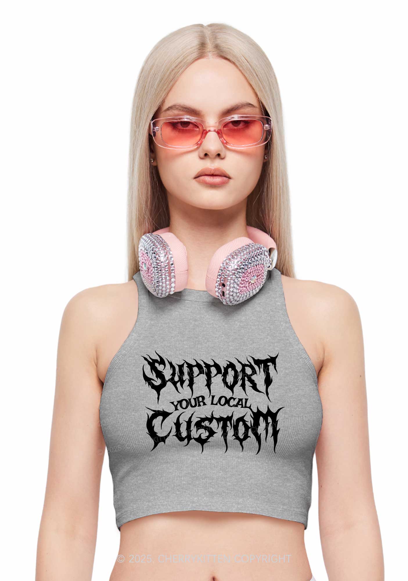 Custom Support Your Local Y2K Crop Tank Top Cherrykitten