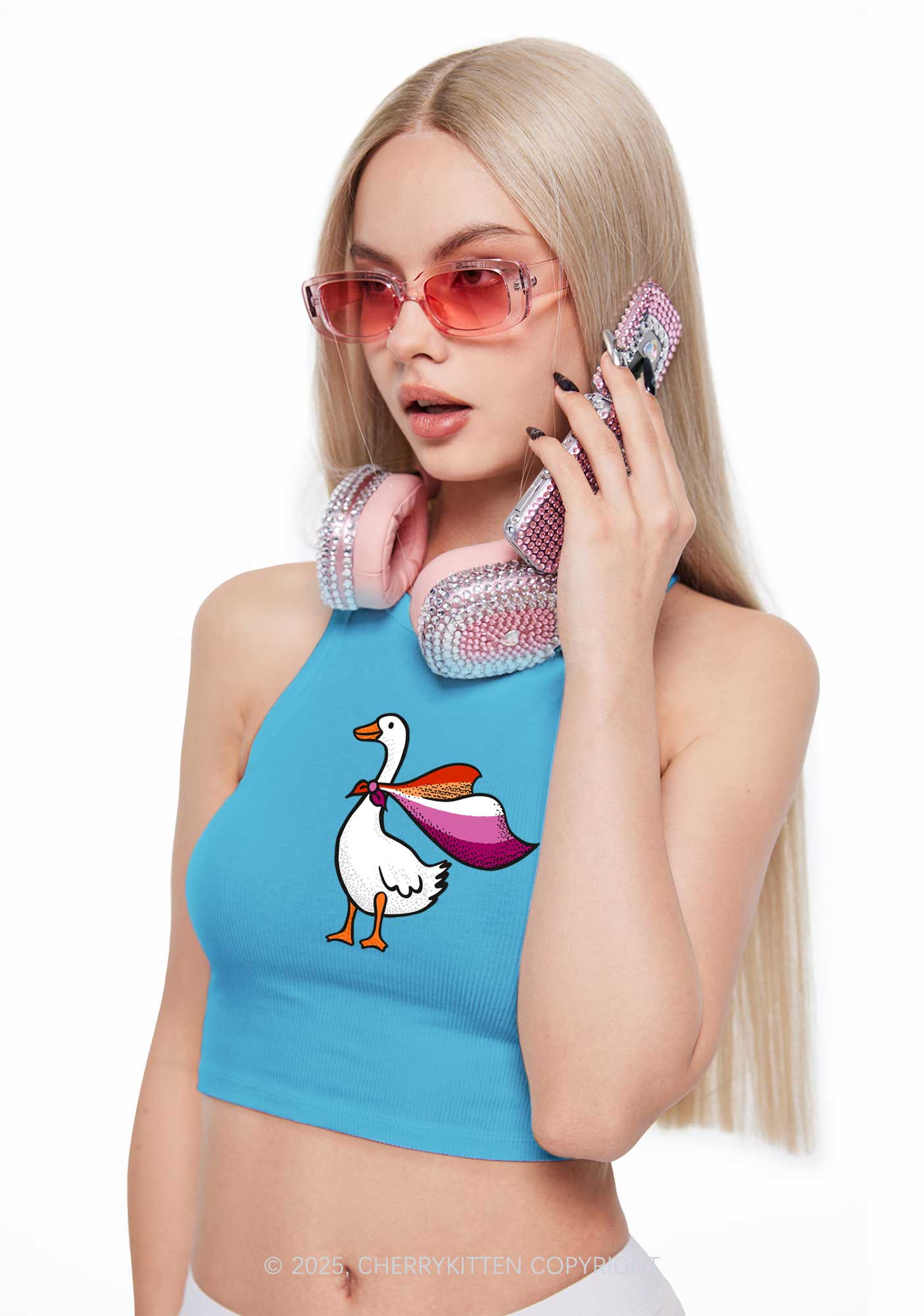 Lesbian Goose Pride Y2K Crop Tank Top Cherrykitten