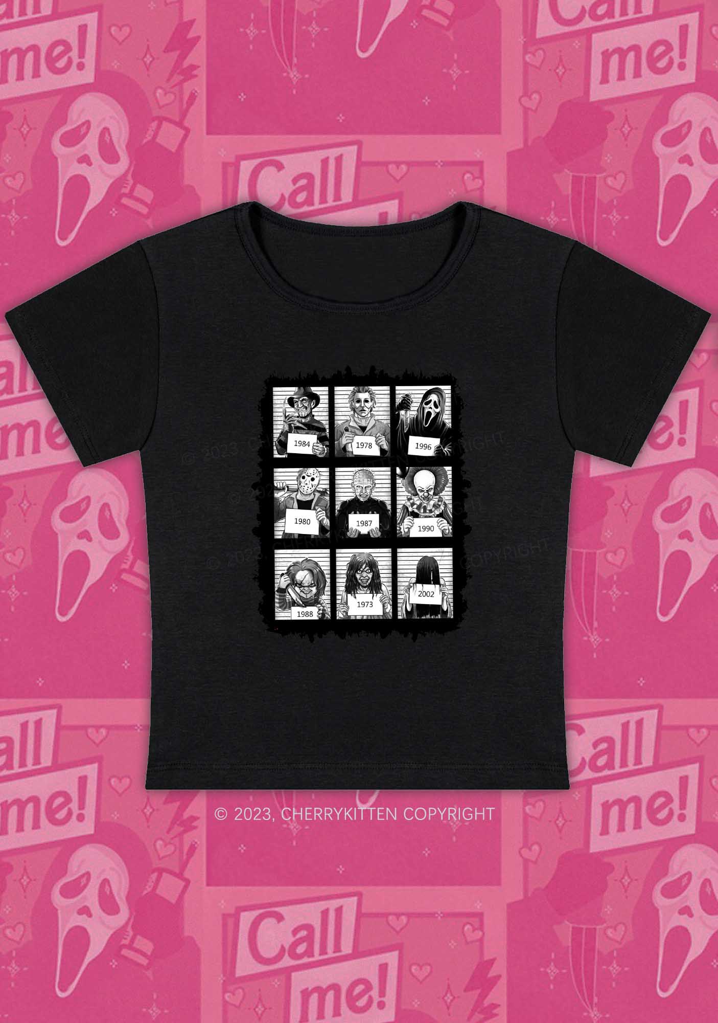 Horror Movie Characters Halloween Y2K Baby Tee Cherrykitten