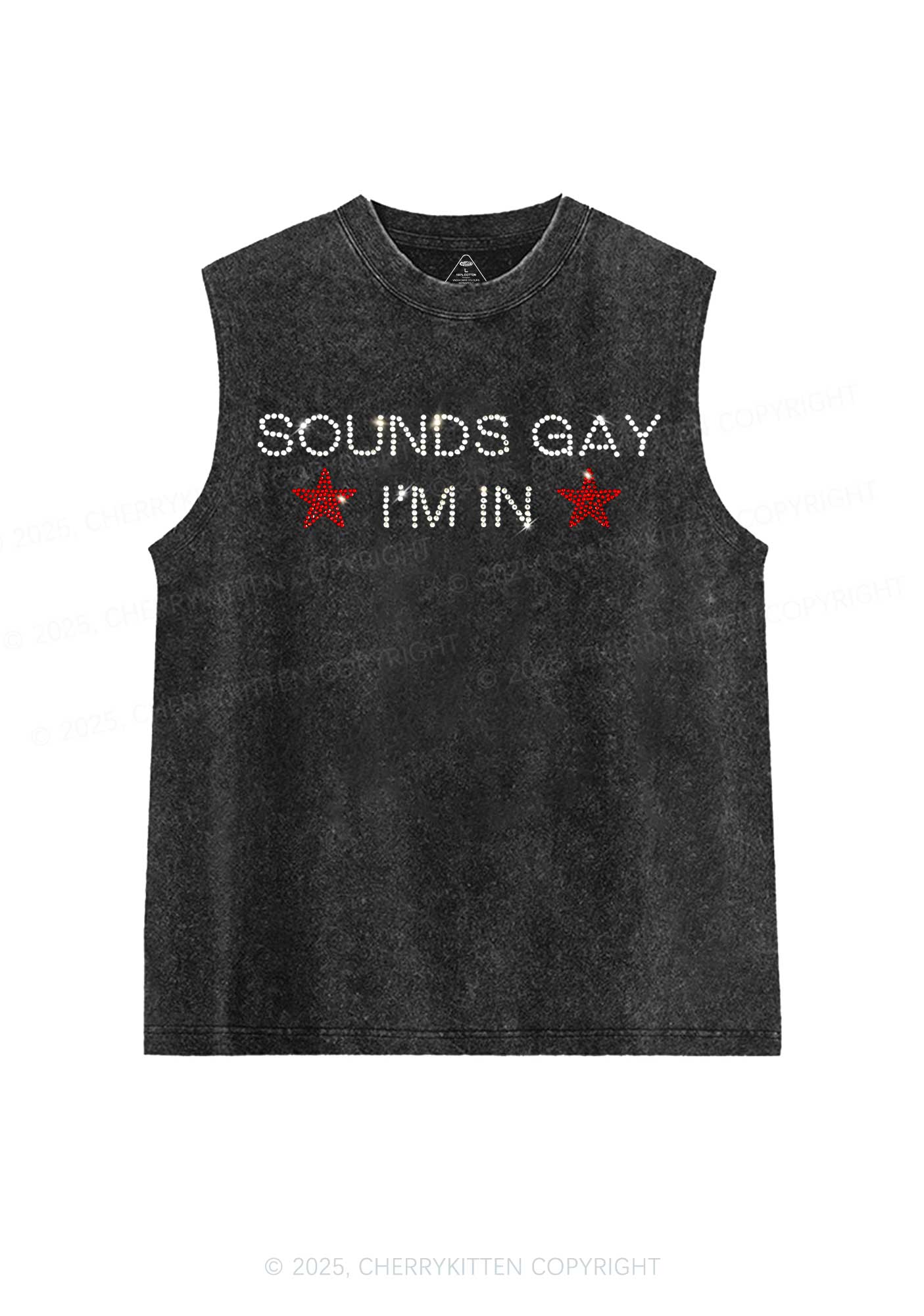Rhinestone Sounds Gay Pride Y2K Washed Muscle Tank Cherrykitten