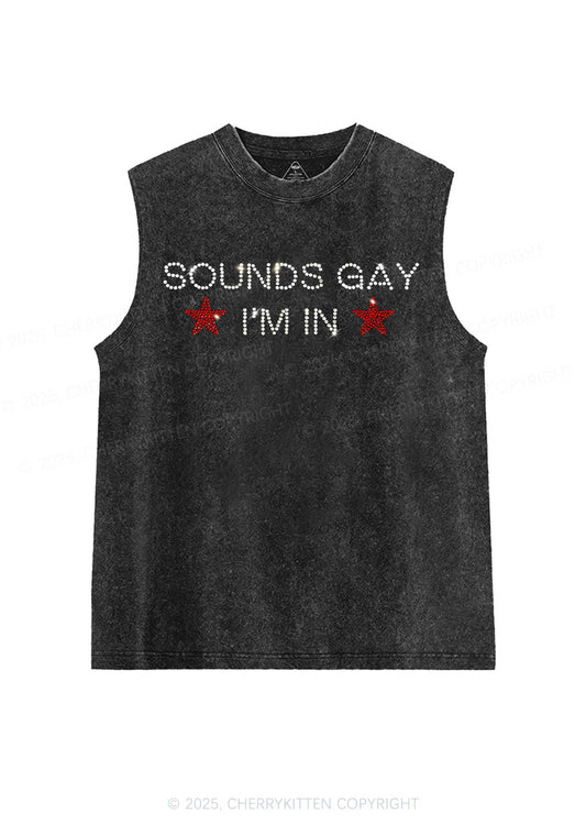 Rhinestone Sounds Gay Pride Y2K Washed Muscle Tank Cherrykitten