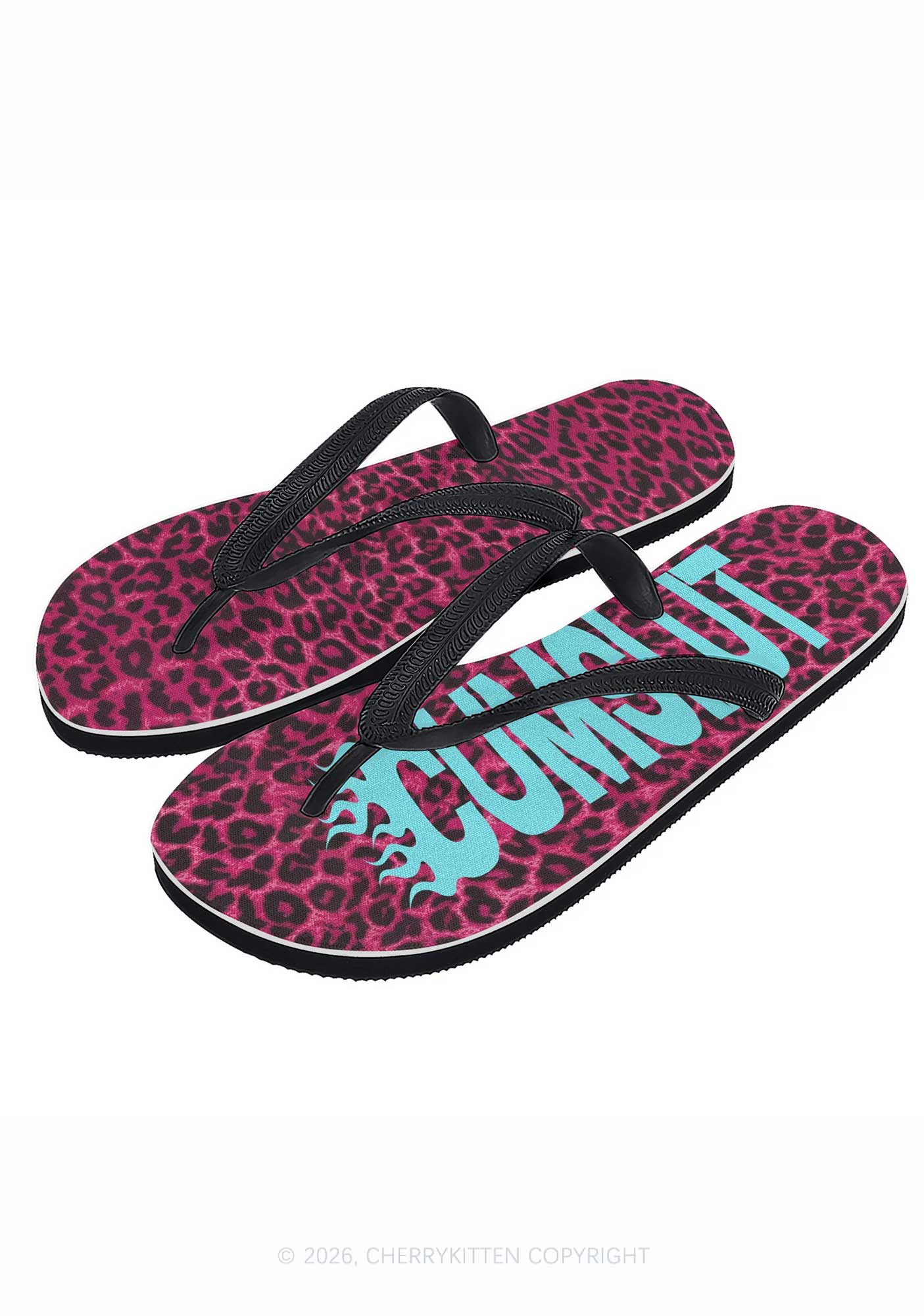 Cxmslxt Hot Pink Leopard Y2K Print Flip Flops Cherrykitten