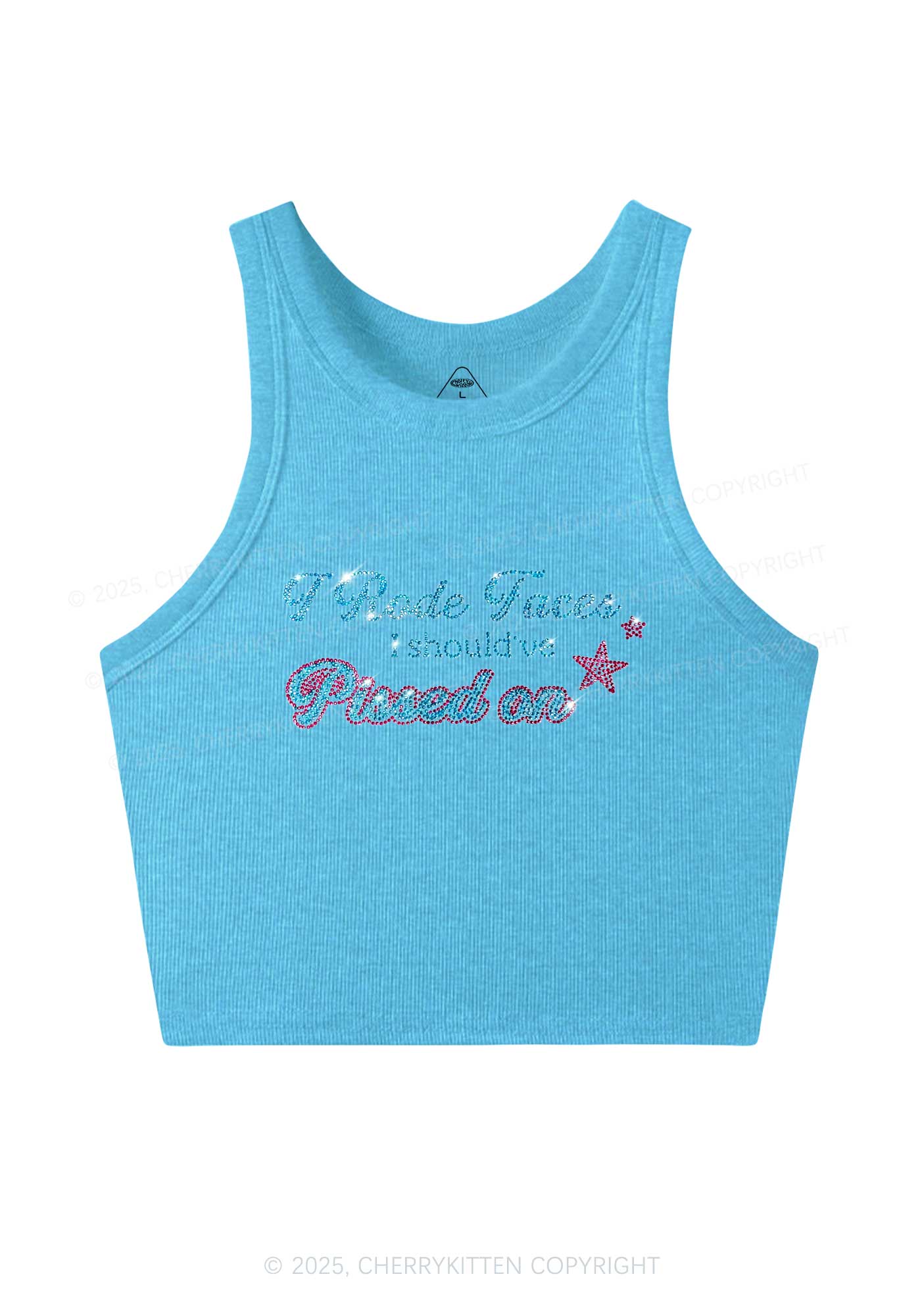 Rhinestone I Rode Faces Y2K Crop Tank Top Cherrykitten