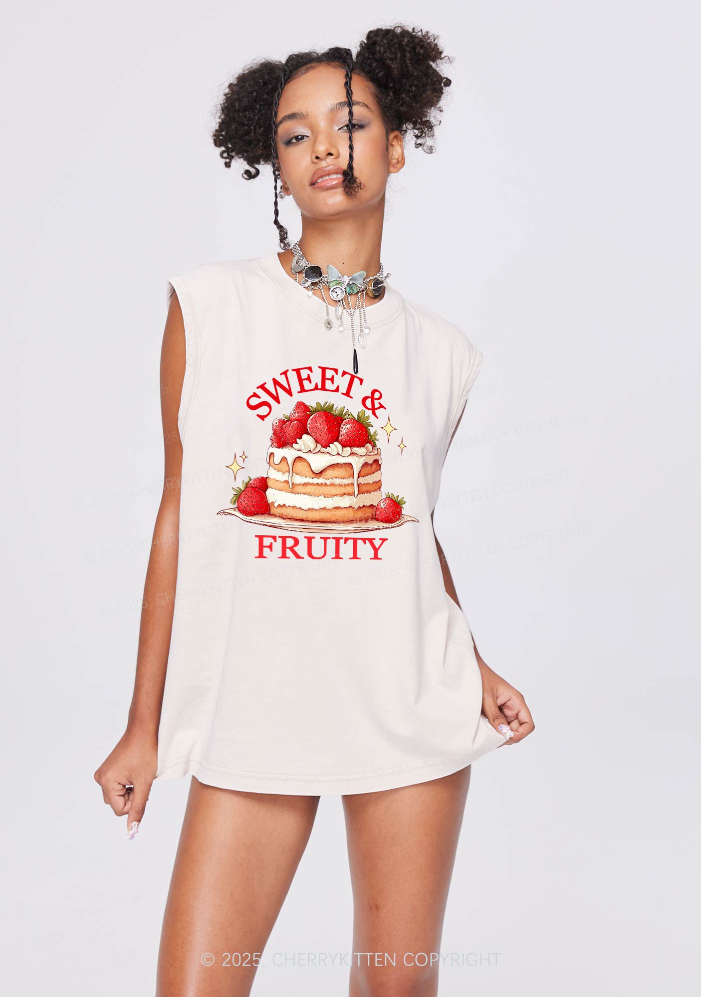 Sweet And Fruity Cake Pride Y2K Washed Muscle Tank Cherrykitten