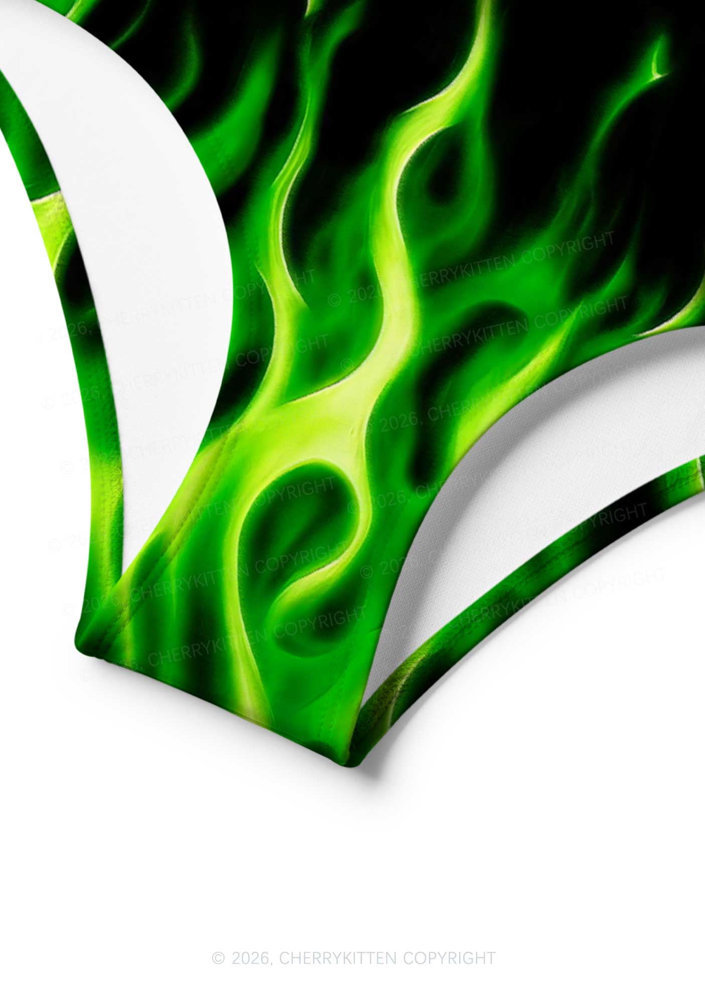 Neon Green Flame Y2K Print Bikini Set Cherrykitten