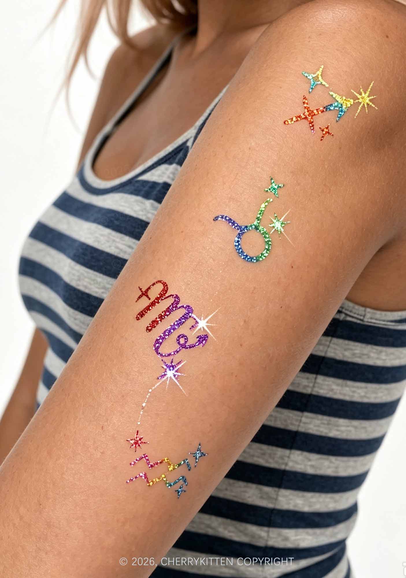 6pcs Zodiac Sticker Y2K Temporary Tattoo Cherrykitten