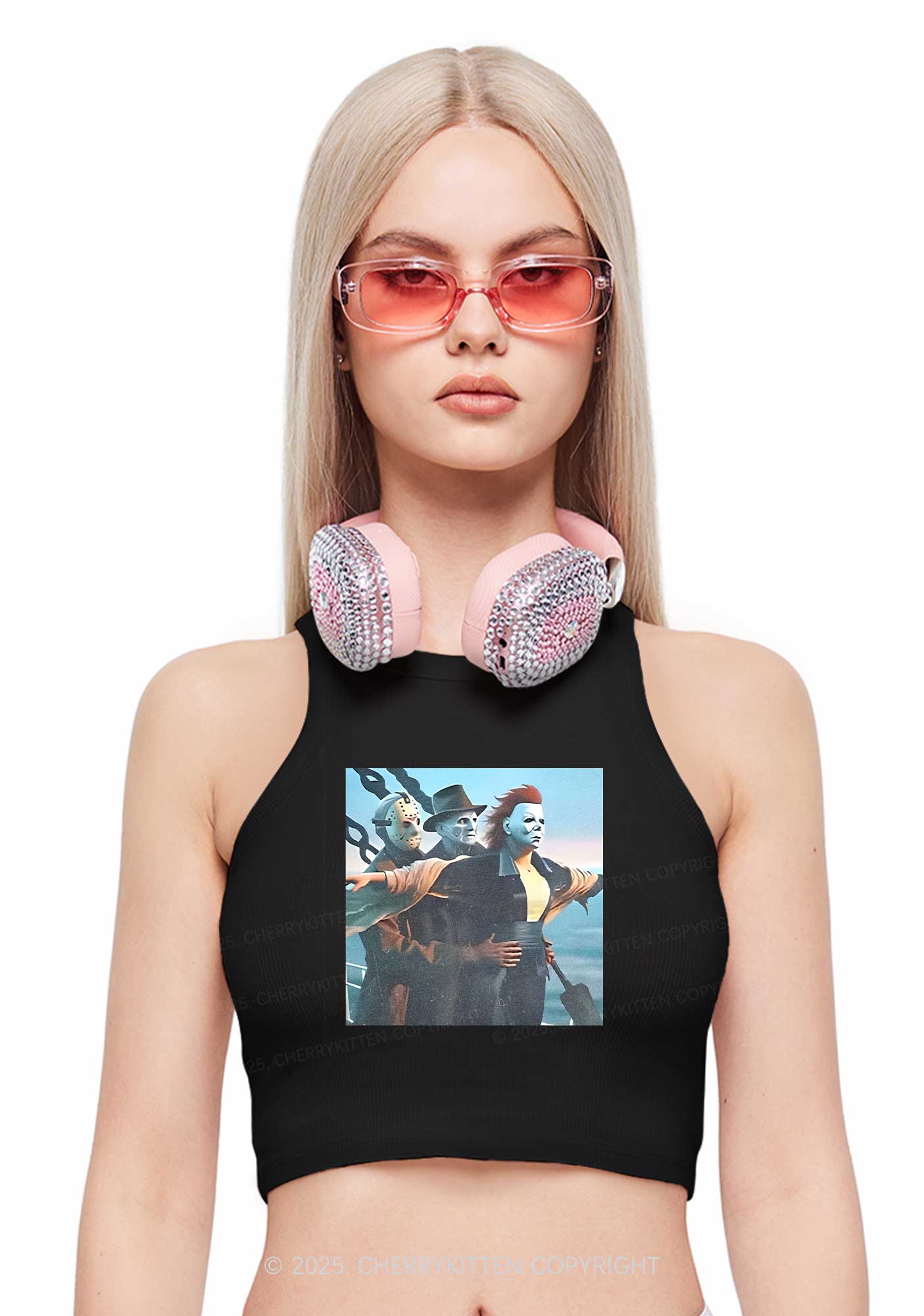Halloween Horror Characters Y2K Crop Tank Top Cherrykitten