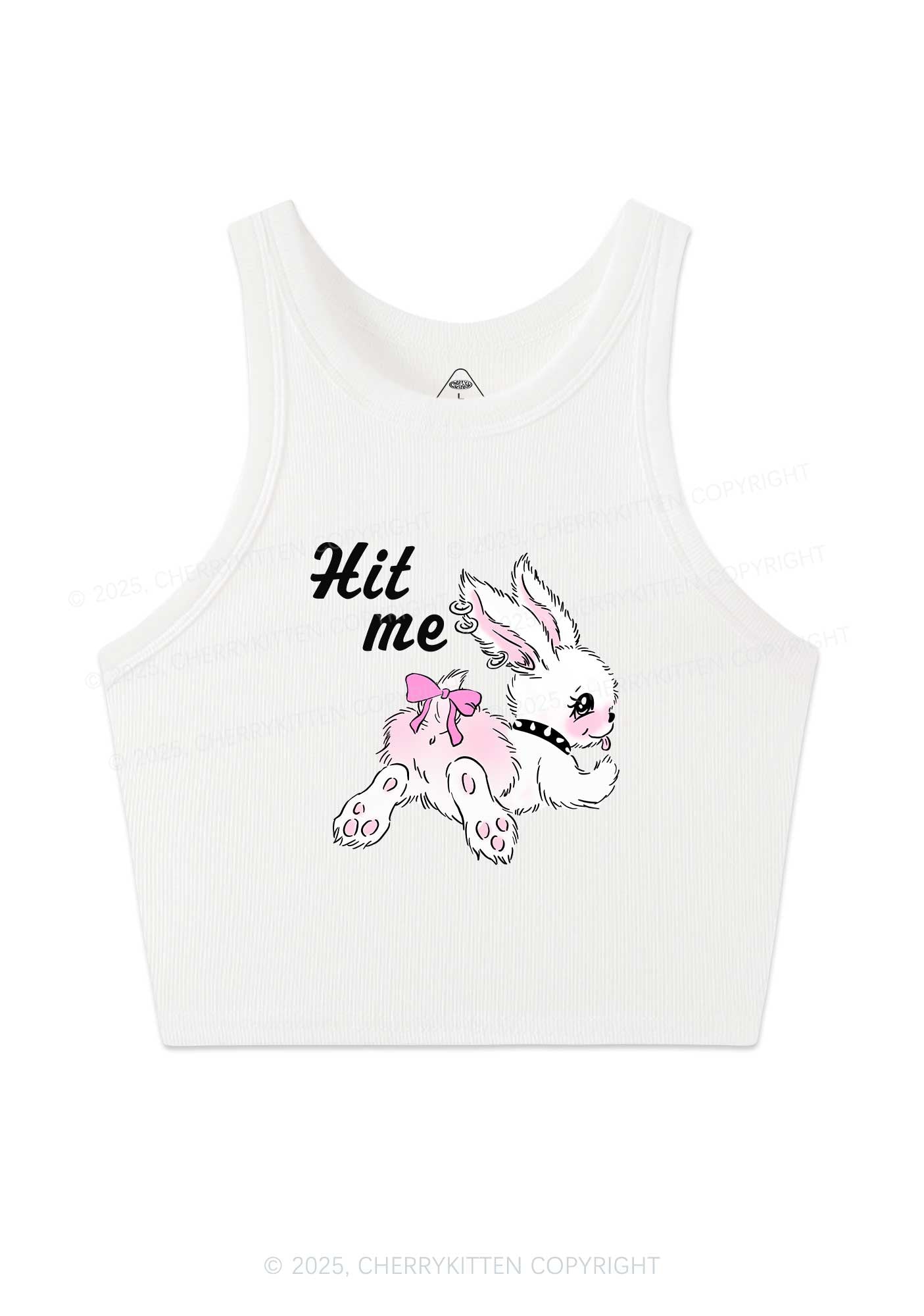 Hit Me White Bunny Y2K Crop Tank Top Cherrykitten