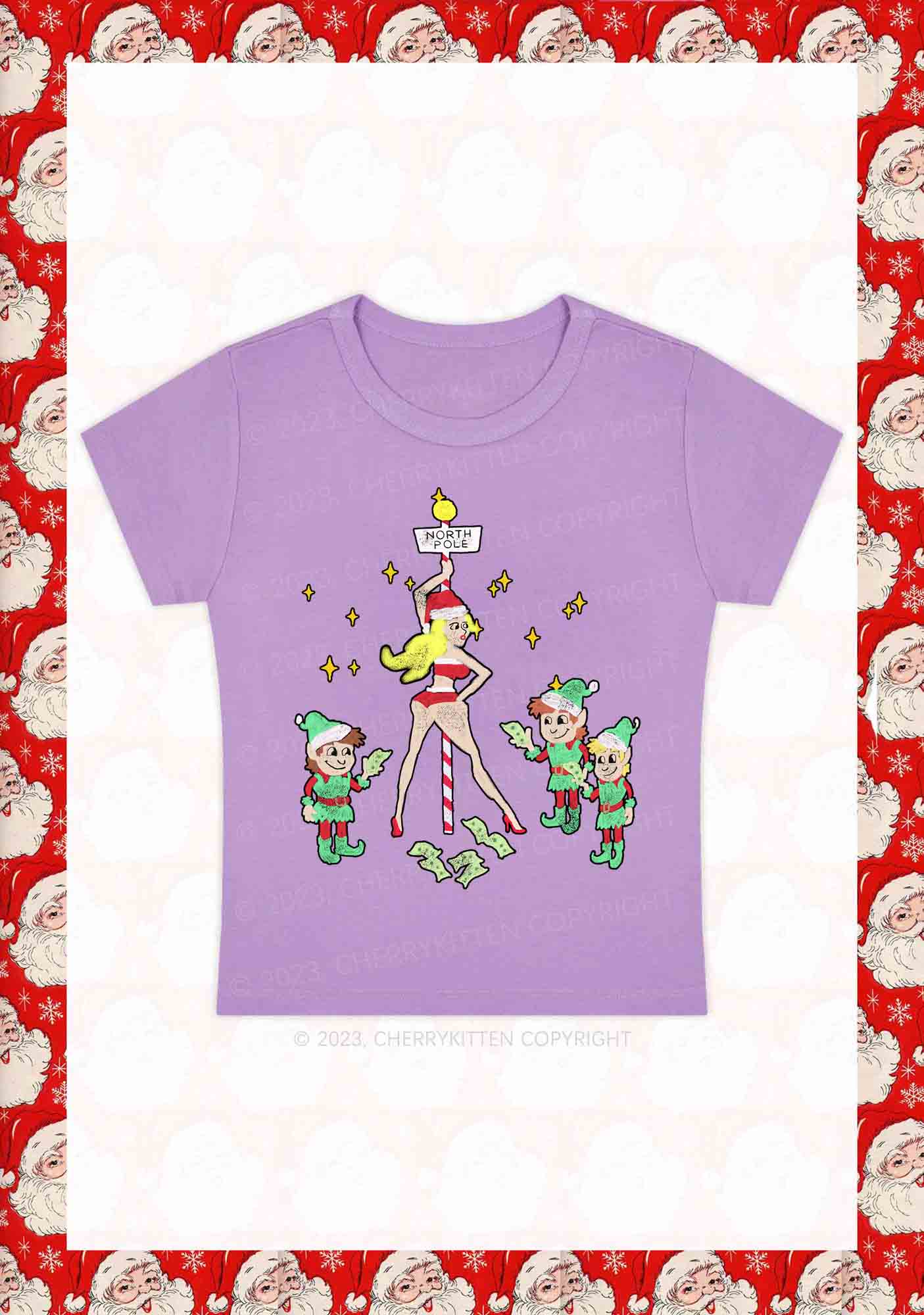 North Pole Dancing Christmas Girl Y2K Baby Tee Cherrykitten